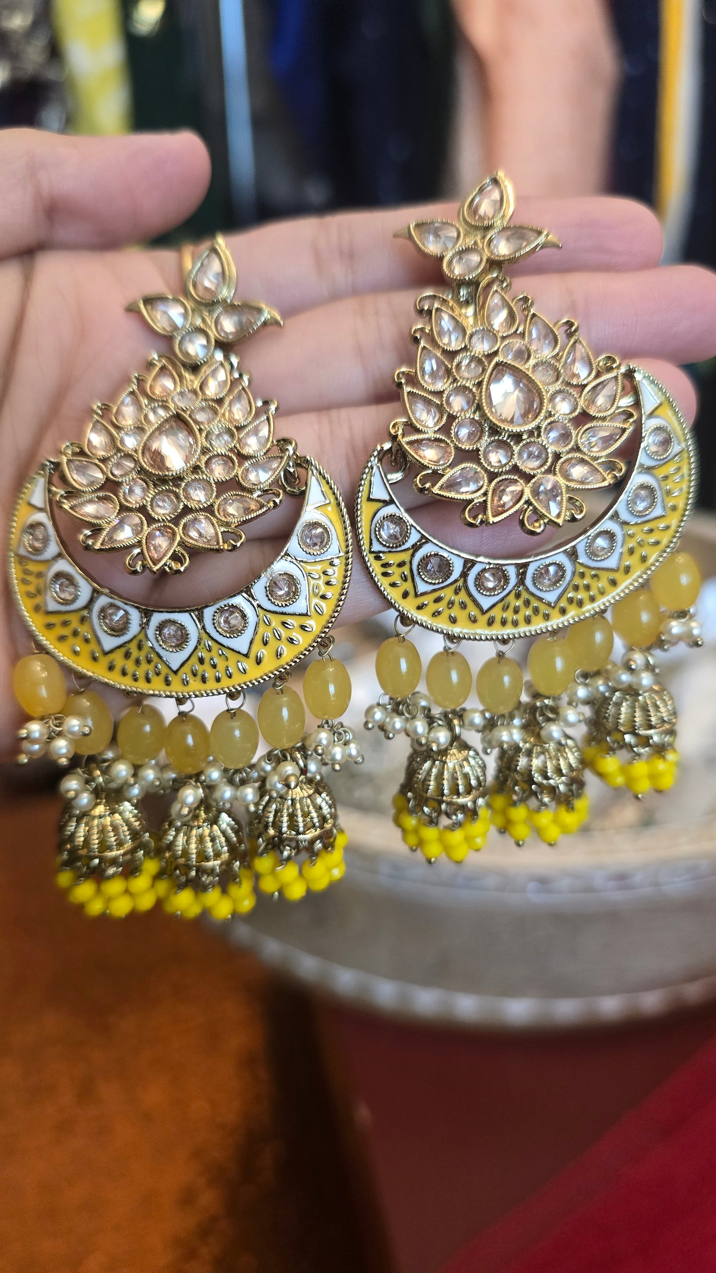 Yellow Dangle Meenakari Earrings