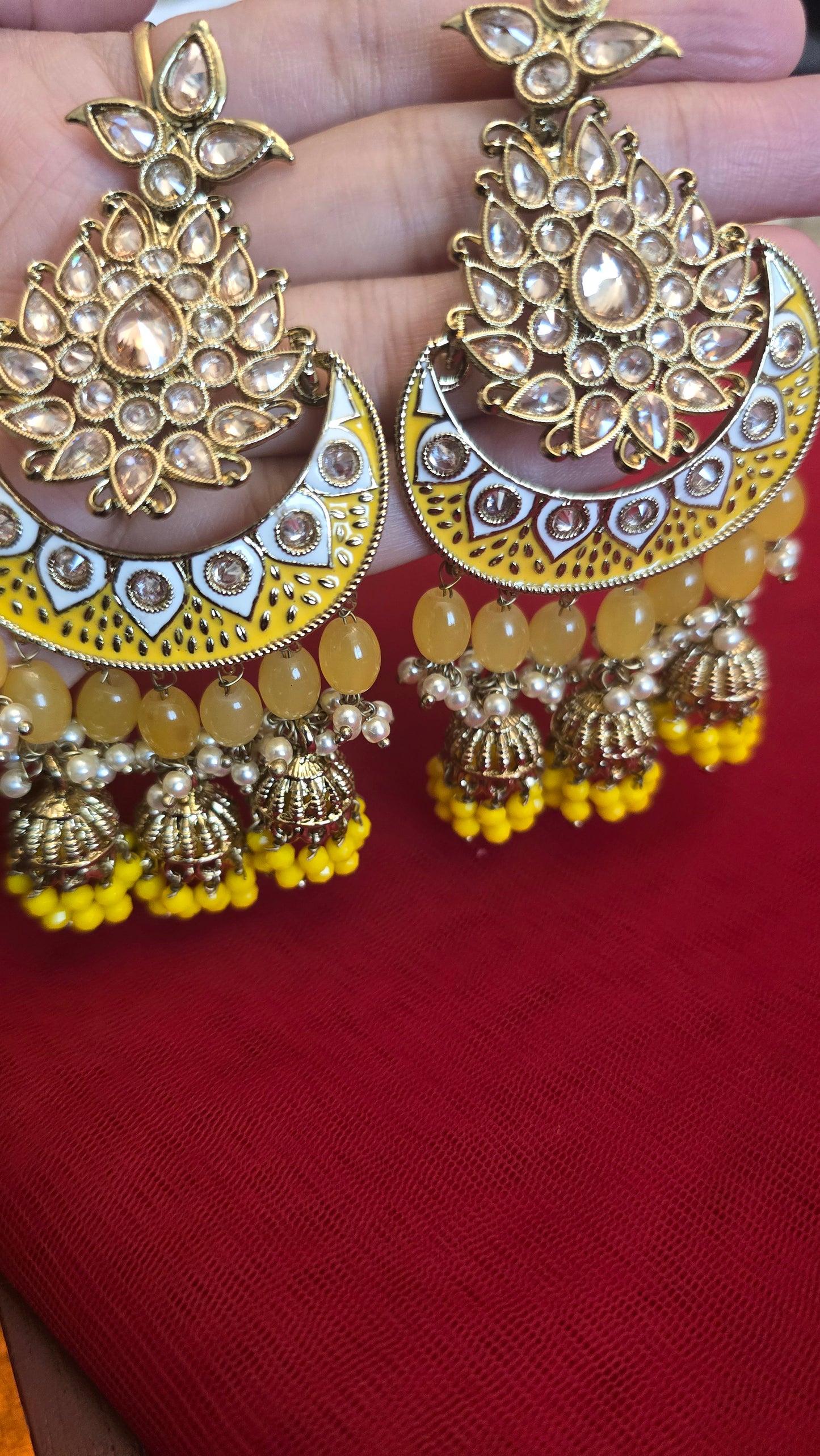 Yellow Dangle Meenakari Earrings