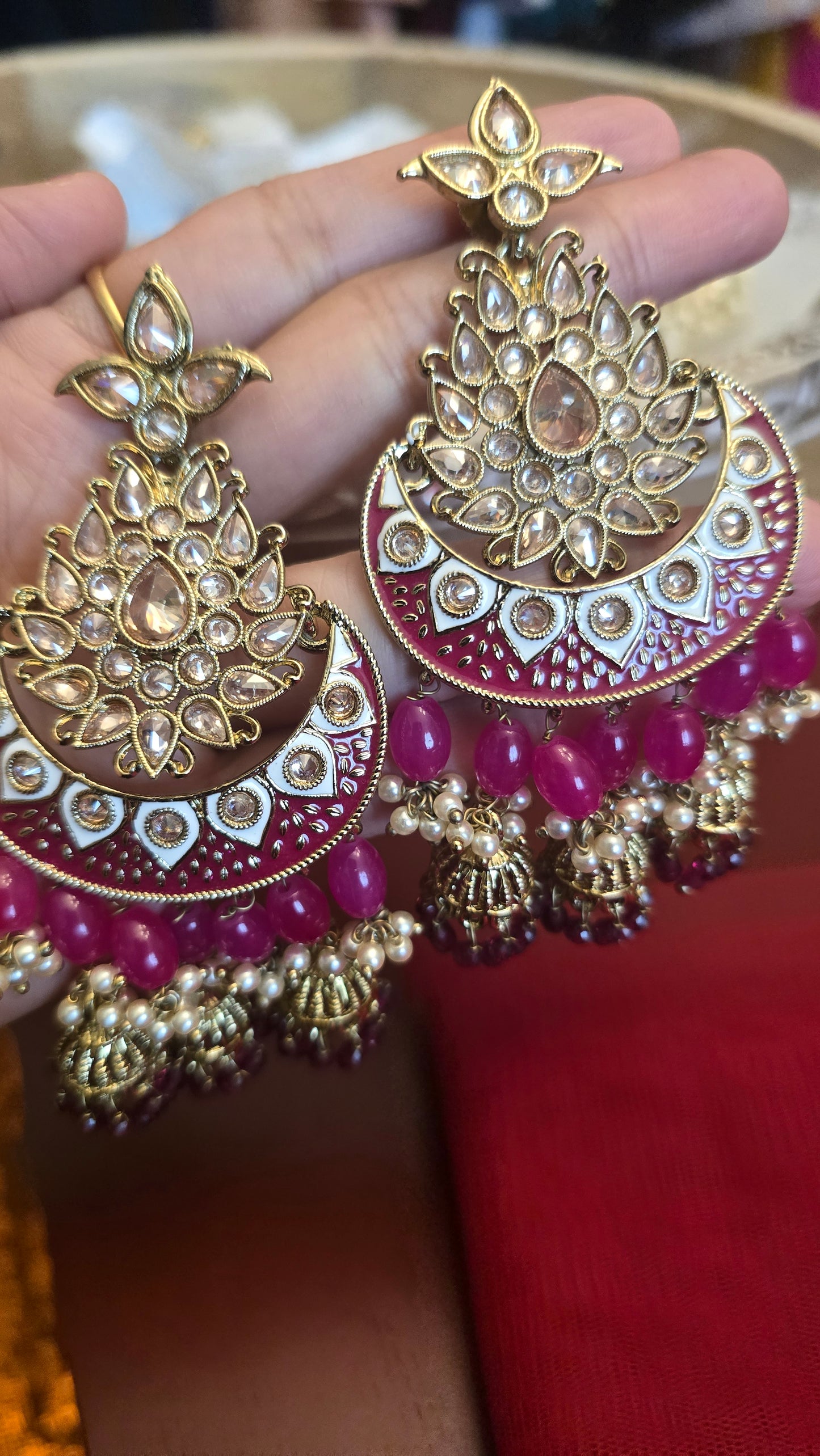 Dark Pink Dangle Meenakari Earrings