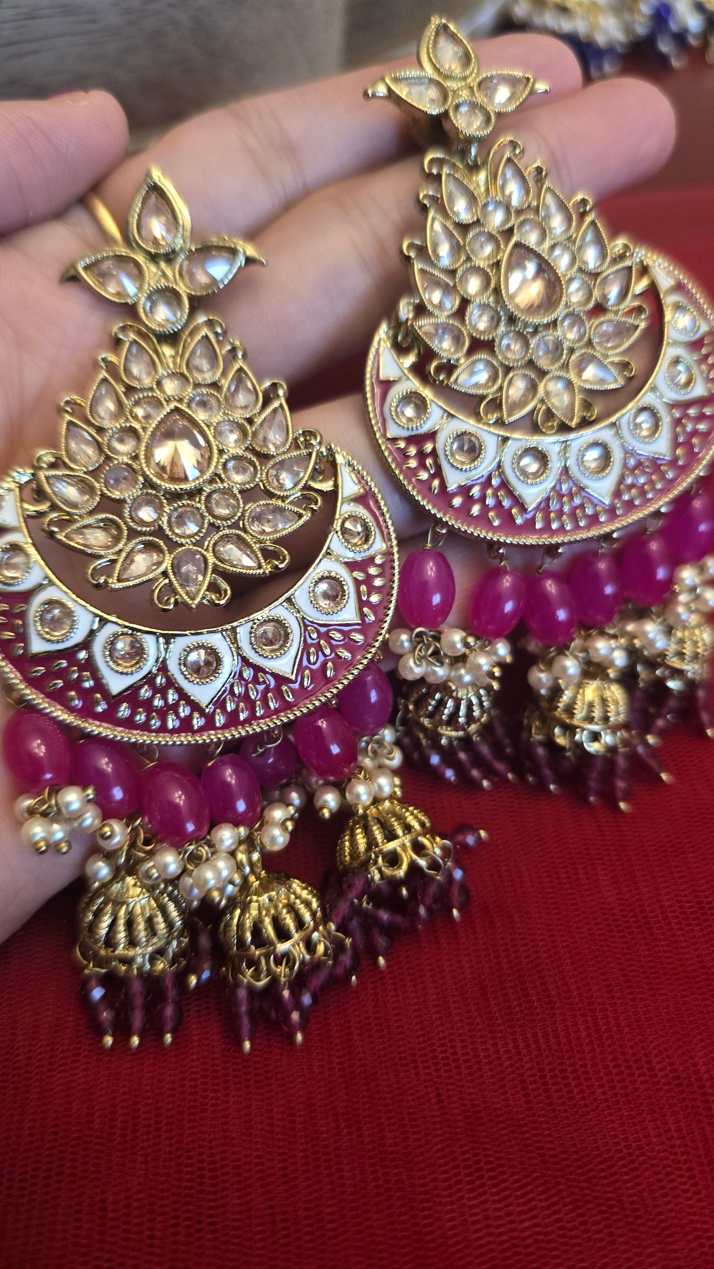 Dark Pink Dangle Meenakari Earrings