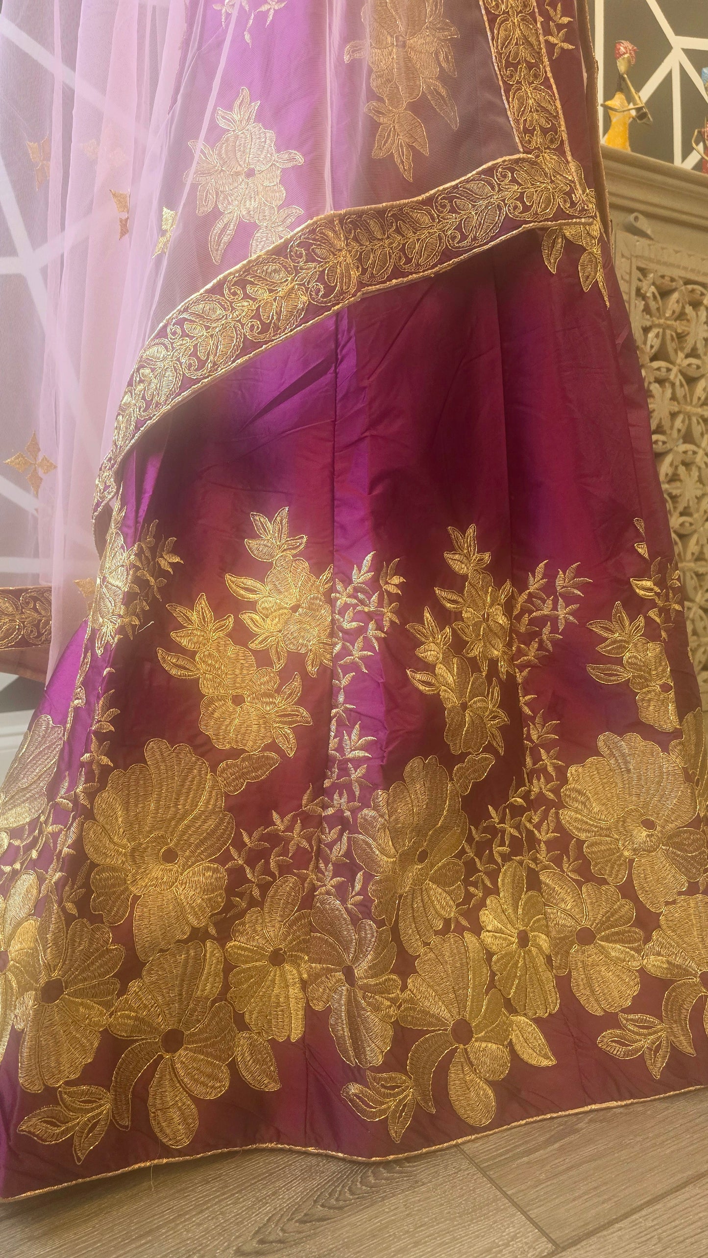 Purple Silk Lehenga with Flower Work