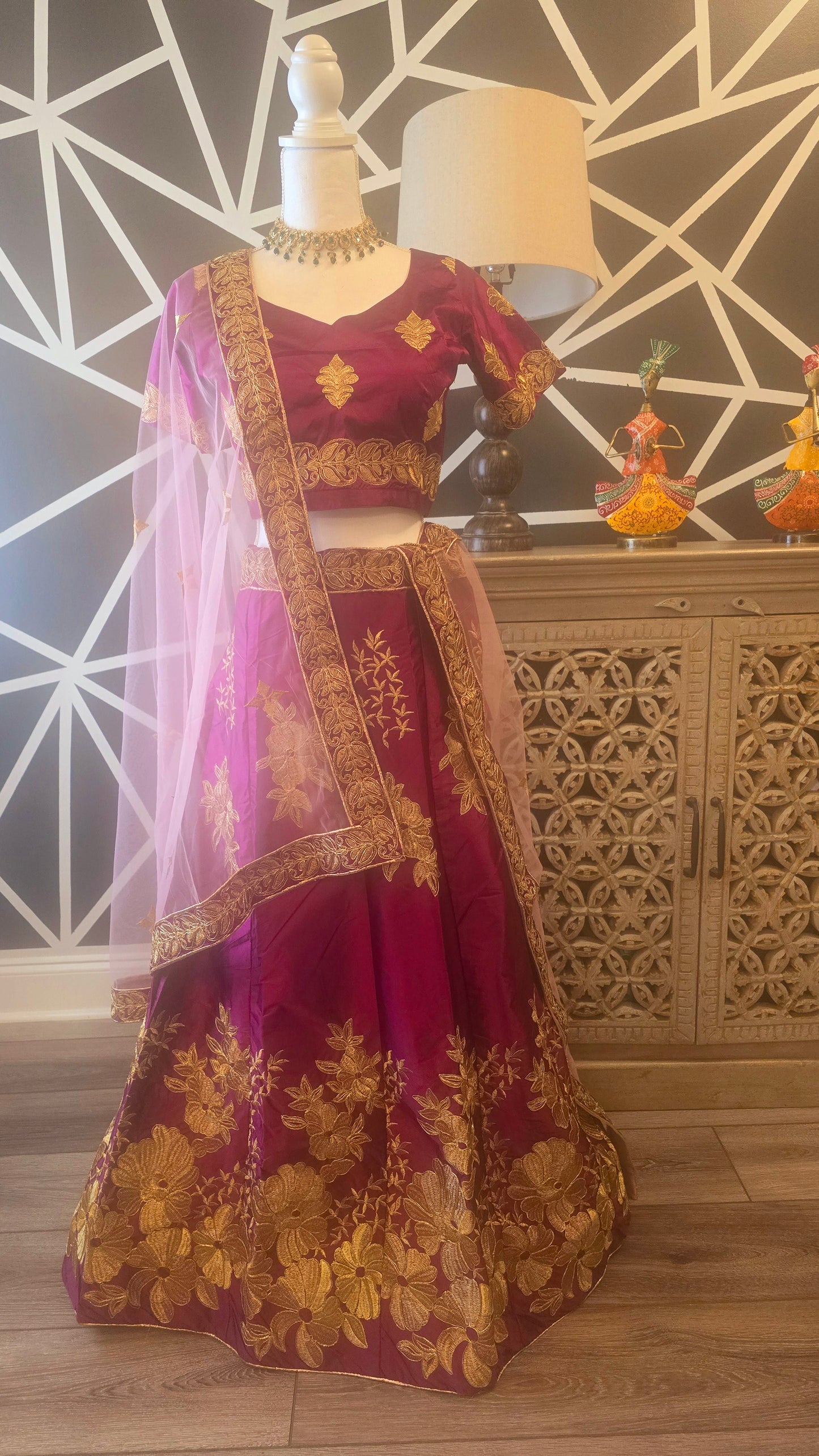 Purple Silk Lehenga with Flower Work