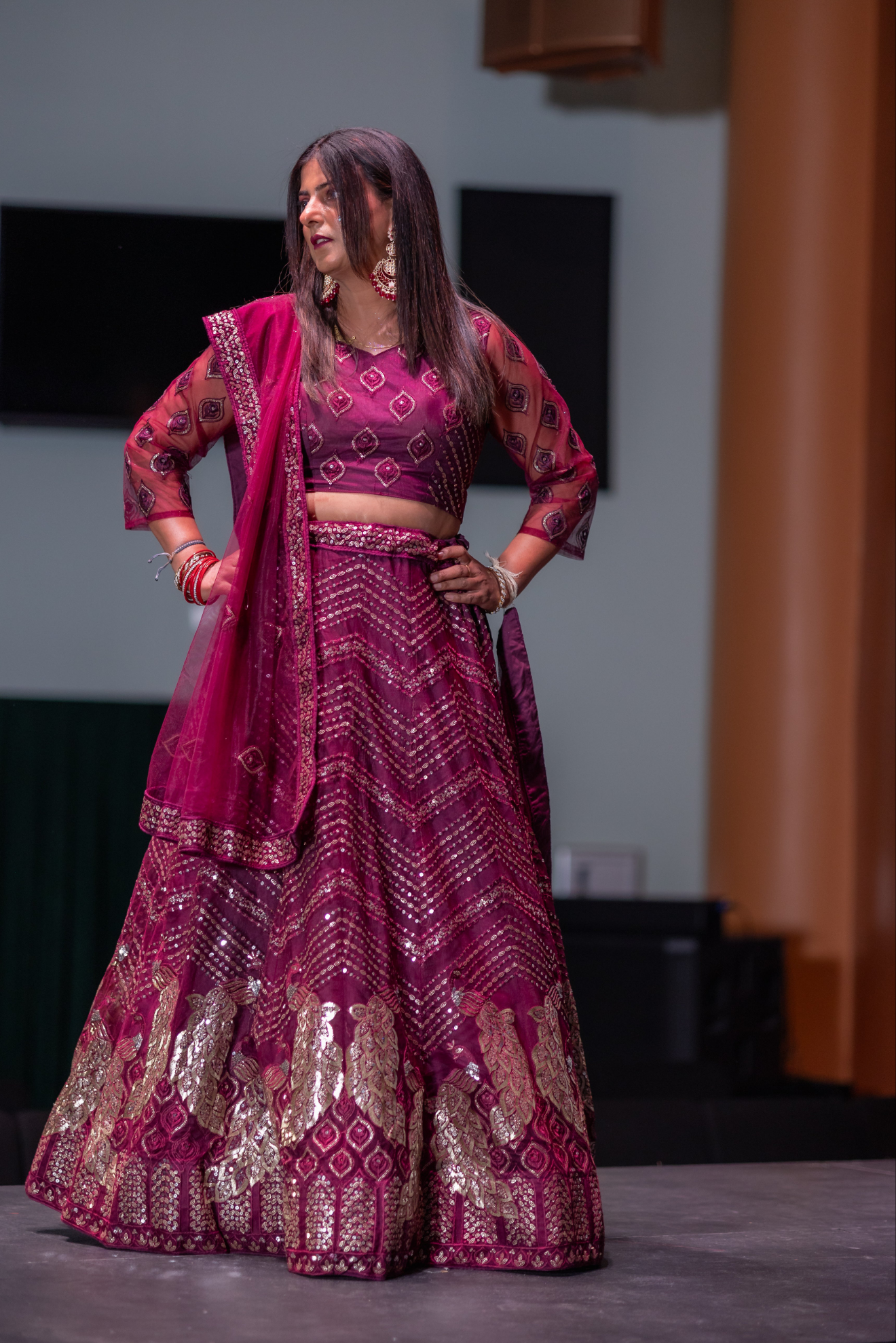 Burgundy Lehenga with Coding Work