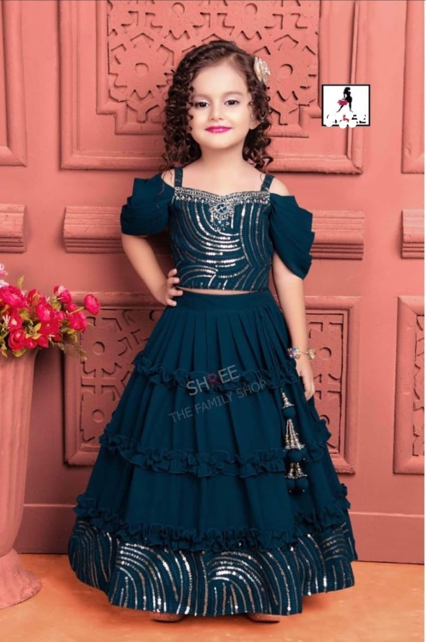 (Preorder) Girls Embroidered Sequins Lehenga