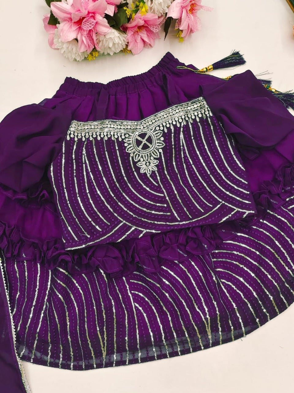 (Preorder) Girls Embroidered Sequins Lehenga