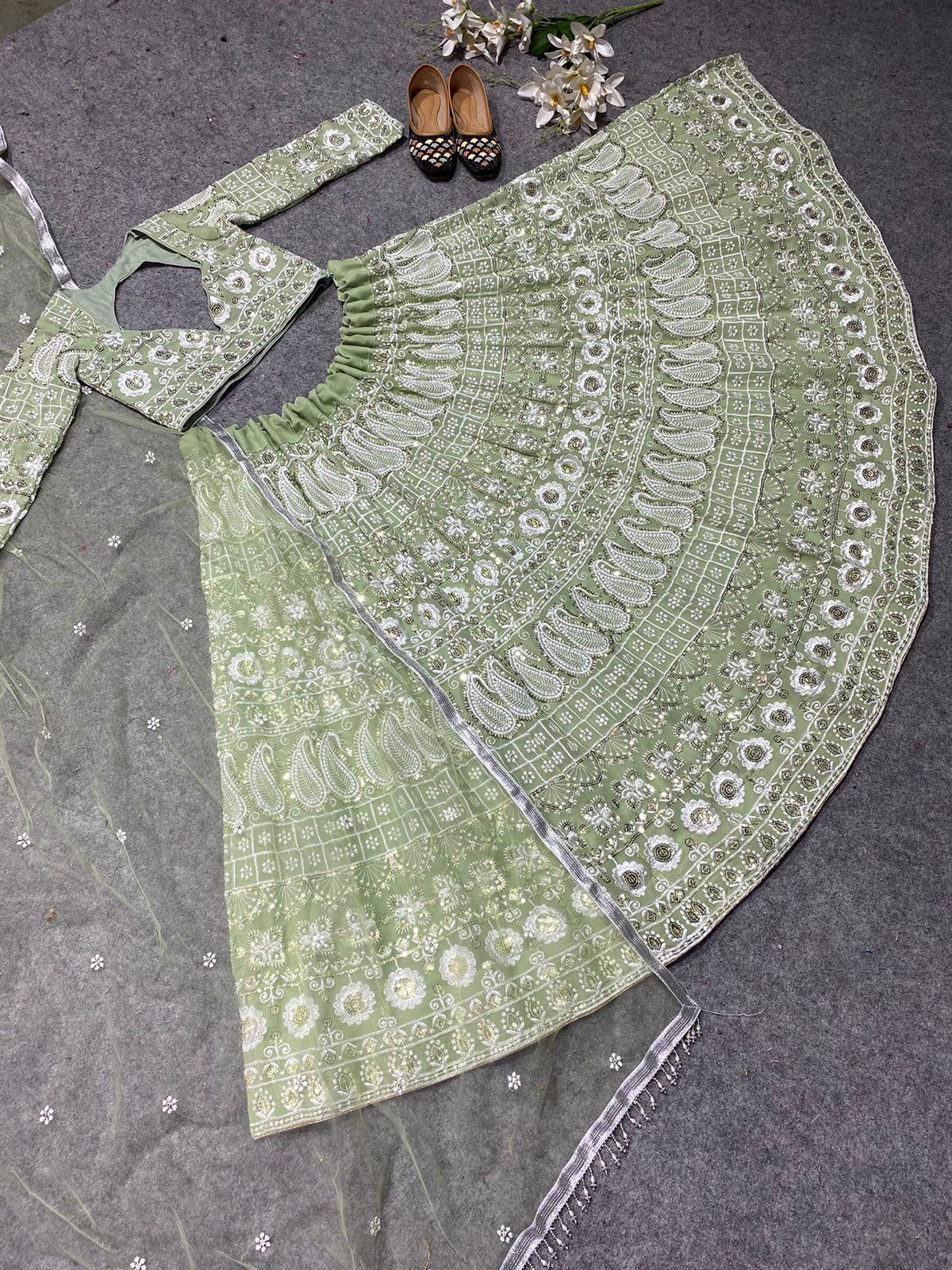 Light Green Georgette Embroidery Sequence Lehenga