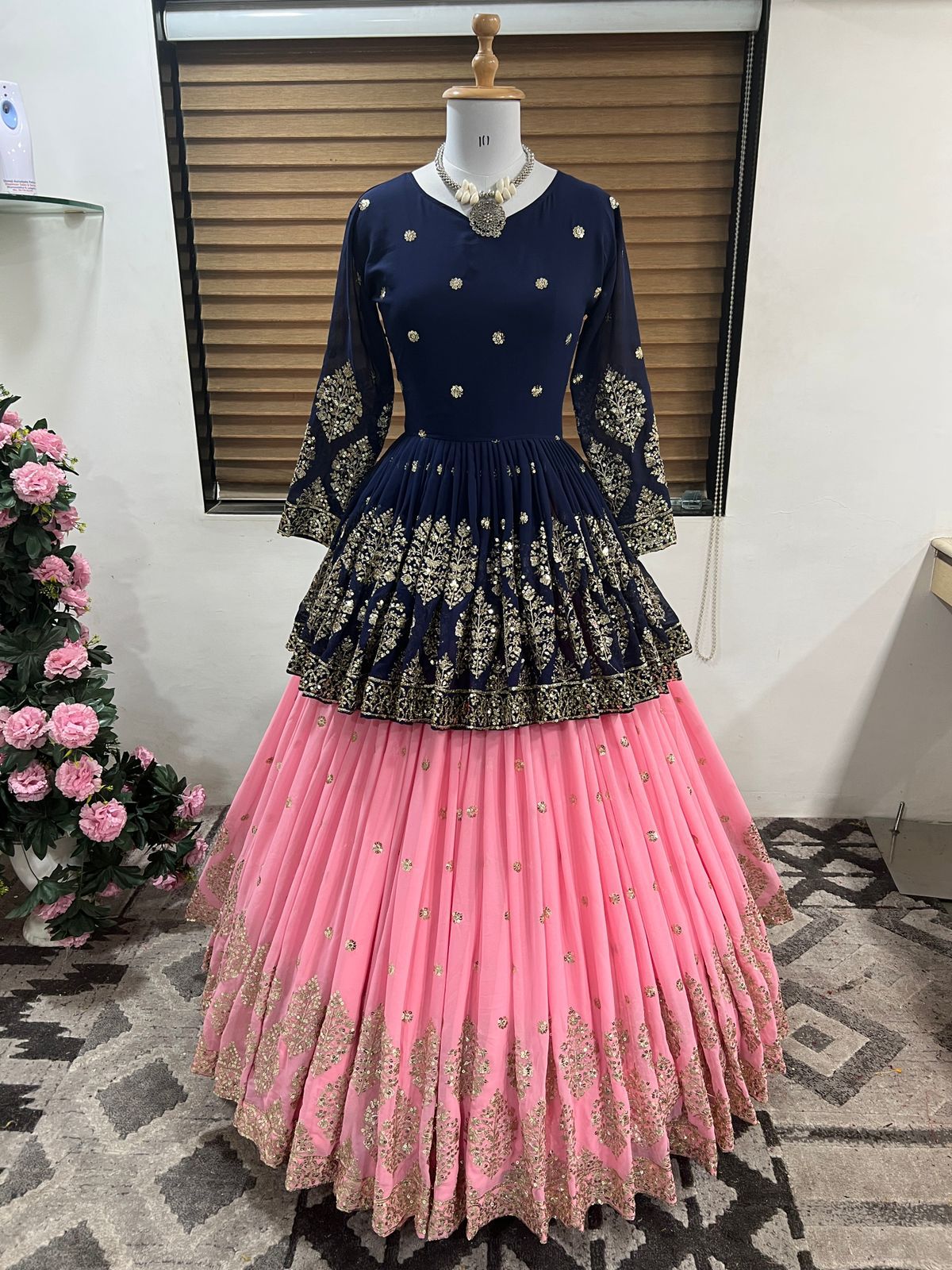 (Preorder)Georgette Embroidery Sequence Work Lehenga