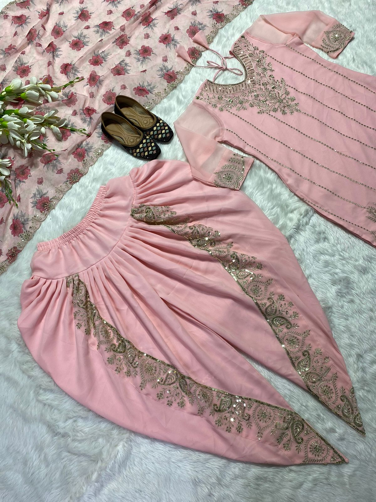Pink Designer Work Dhoti Salwar Suit