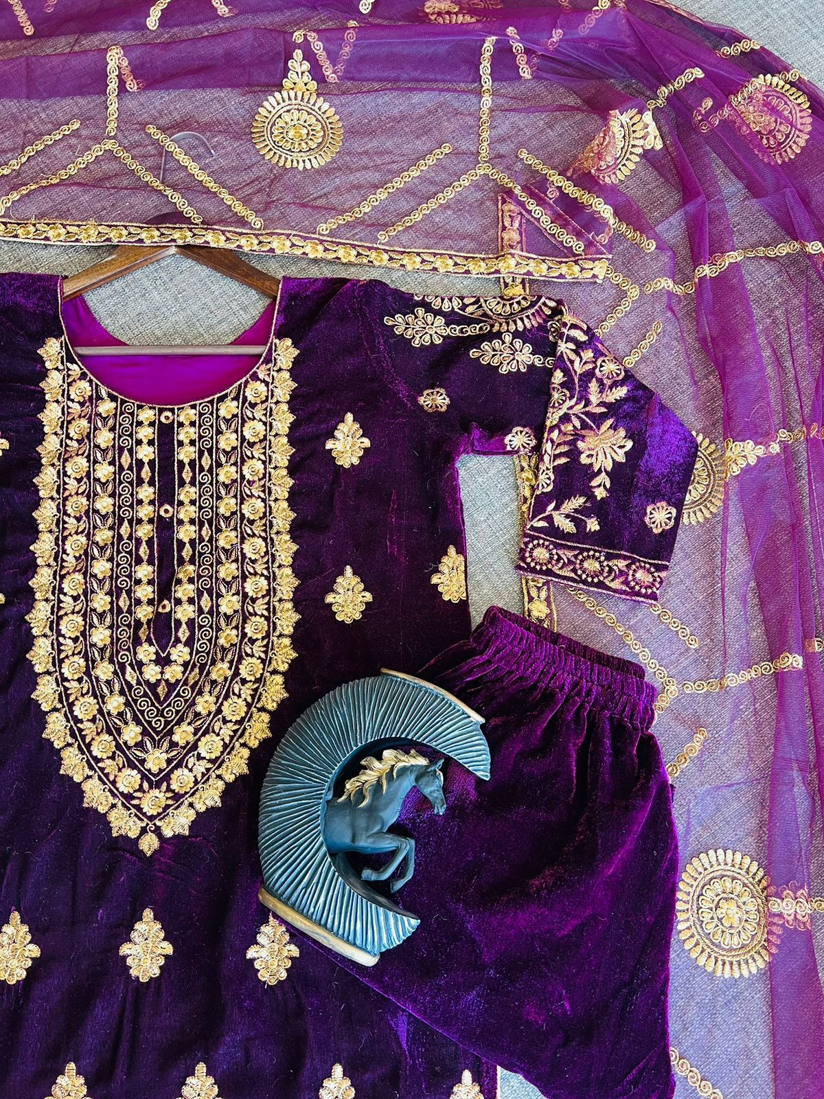 Purple Velvet Embroidery Suit