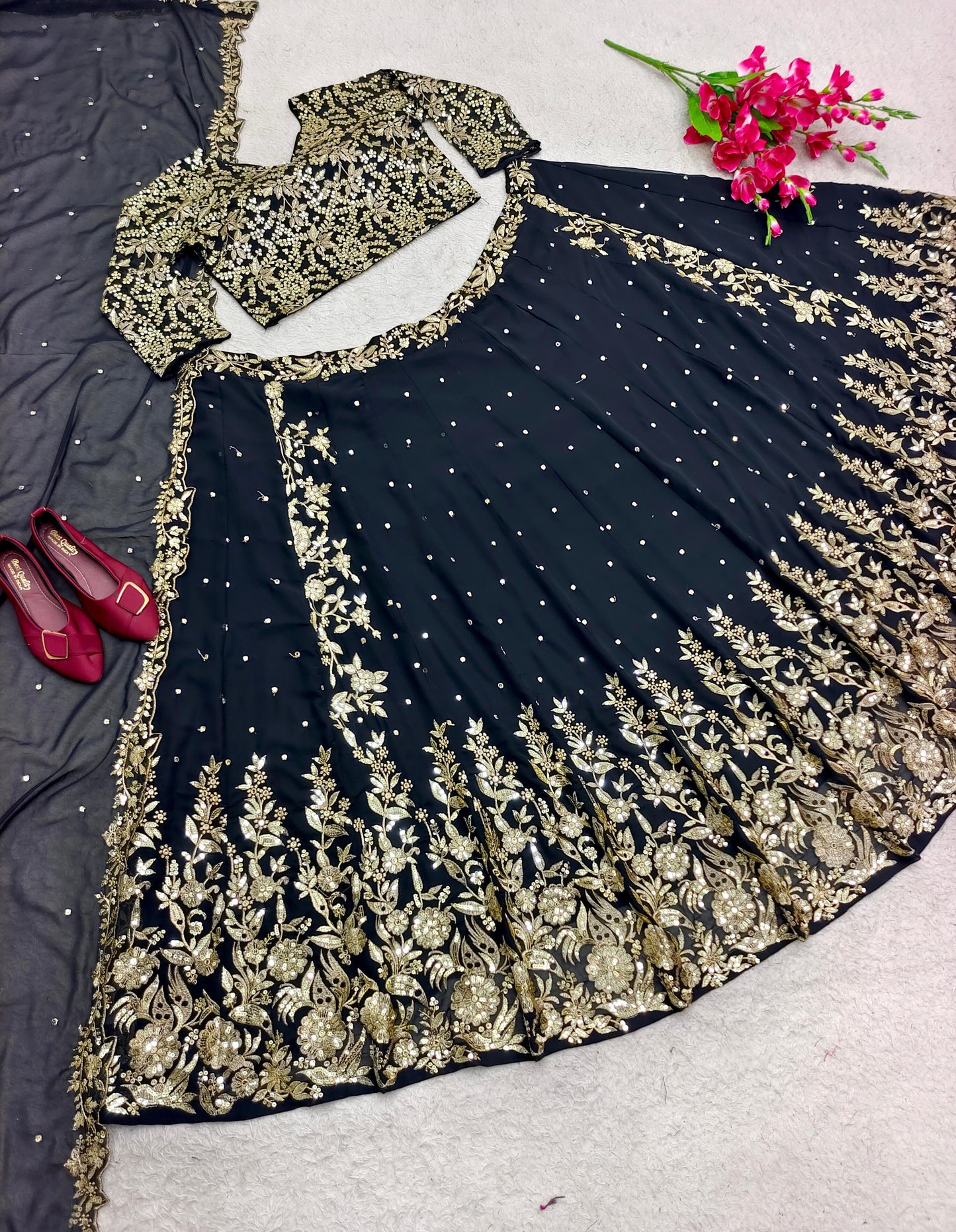 Black Lehenga with Designer Work