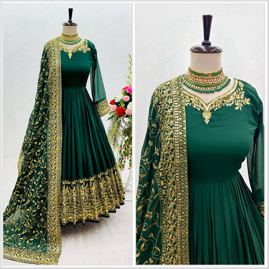 Green Long Gown with Dupatta