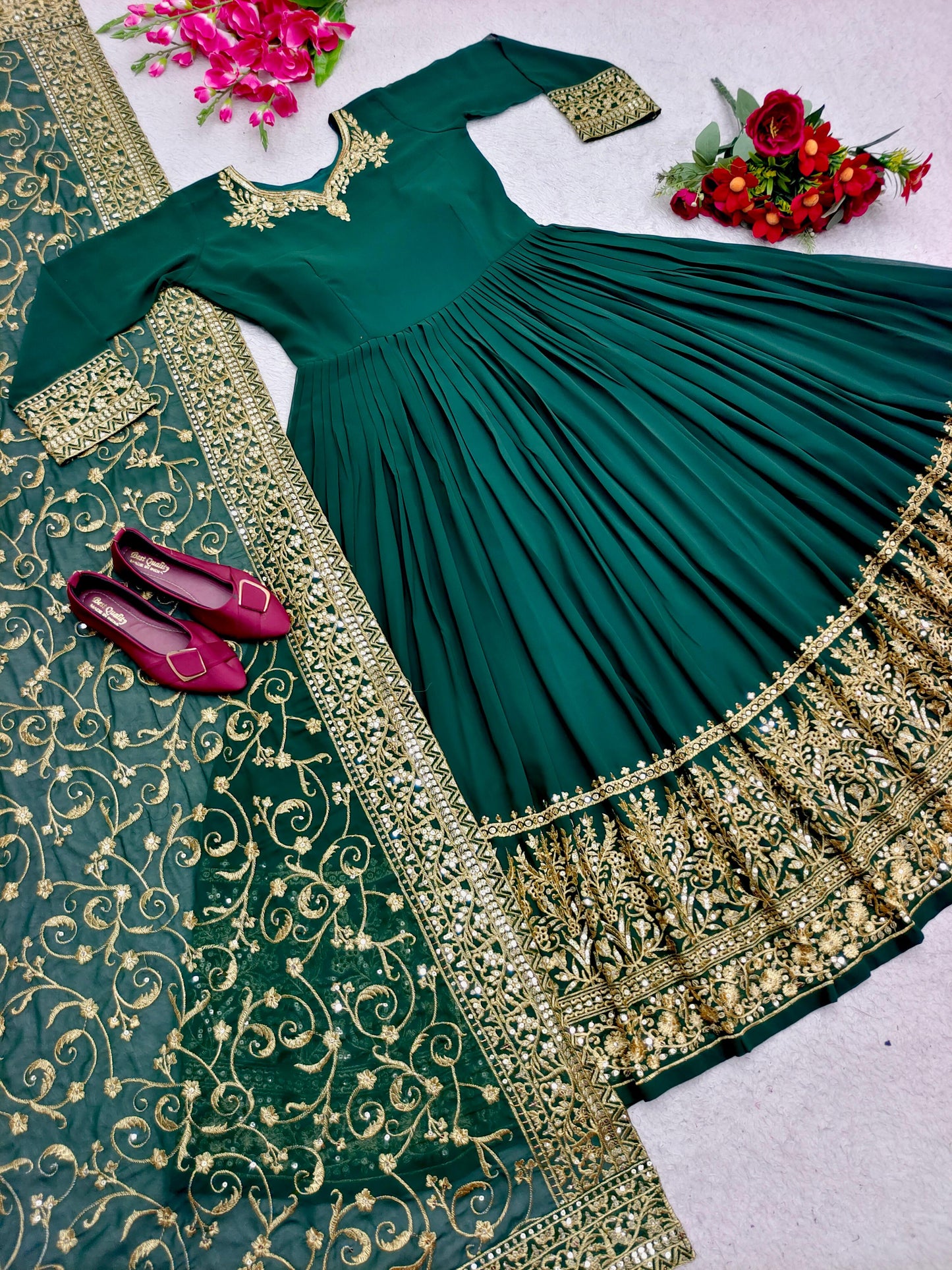 Green Long Gown with Dupatta