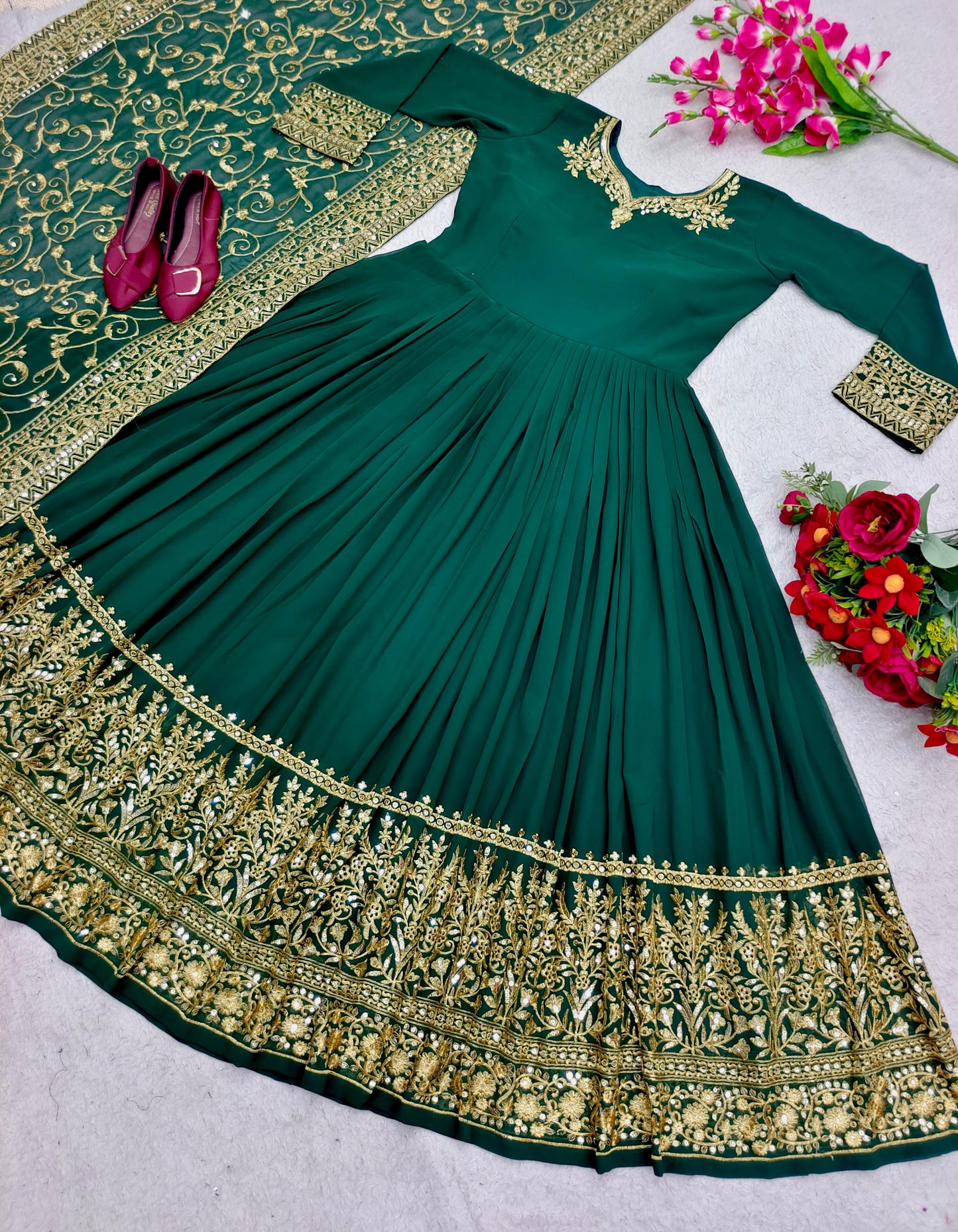 Green Long Gown with Dupatta