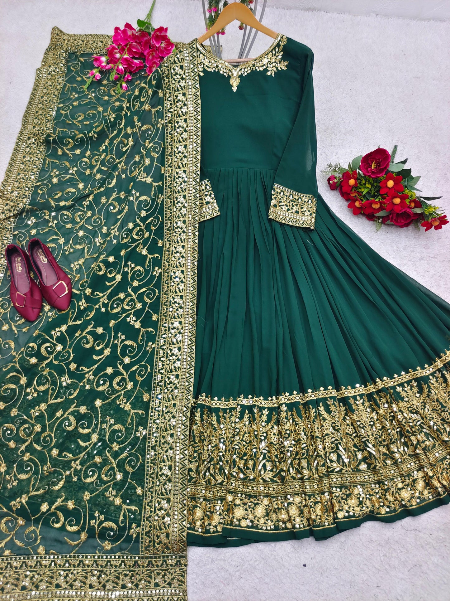 Green Long Gown with Dupatta