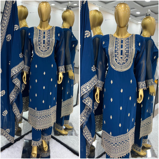 Blue Georgette Embroidery Suit