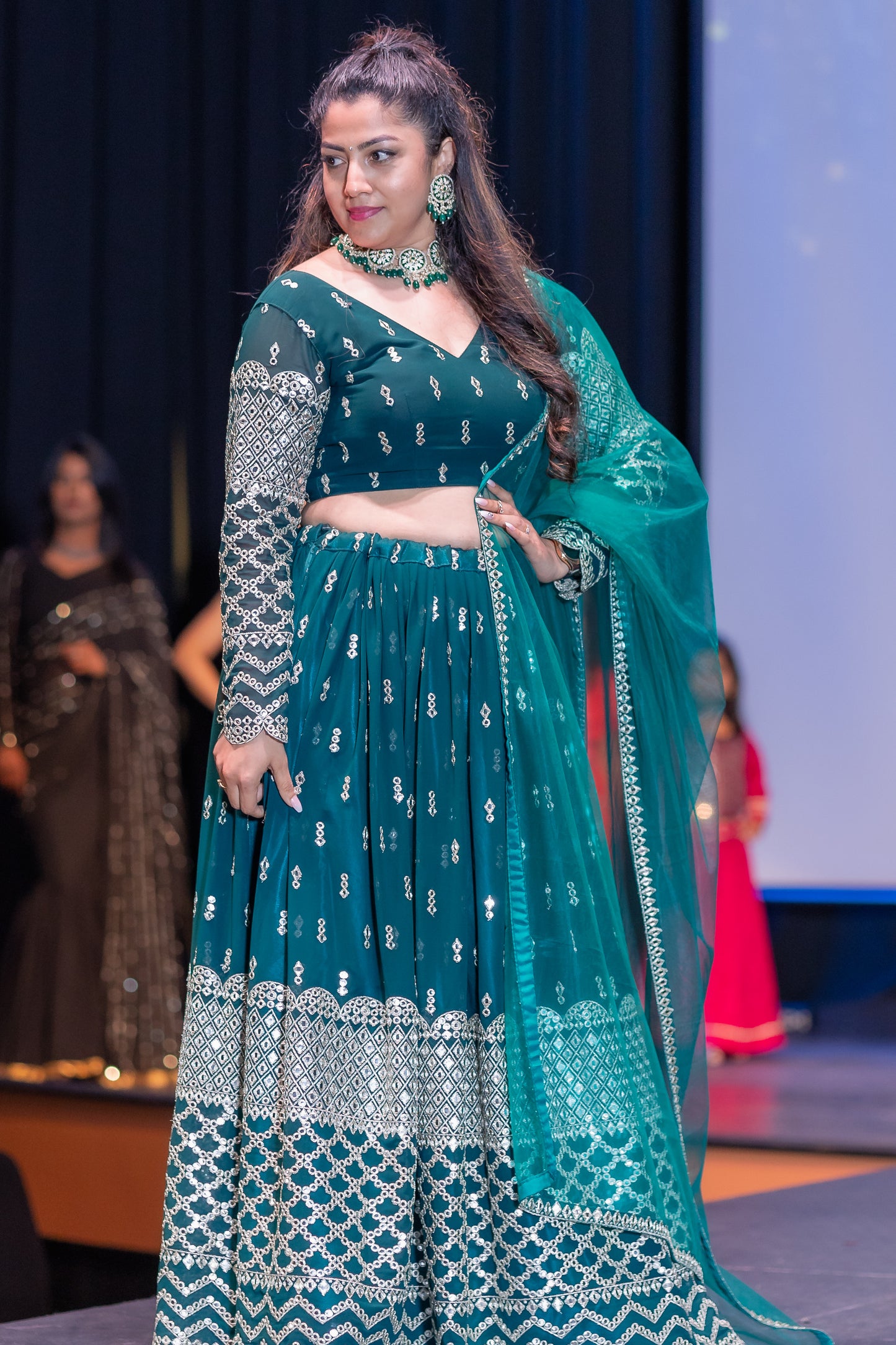 Teal Blue Georgette Lehenga