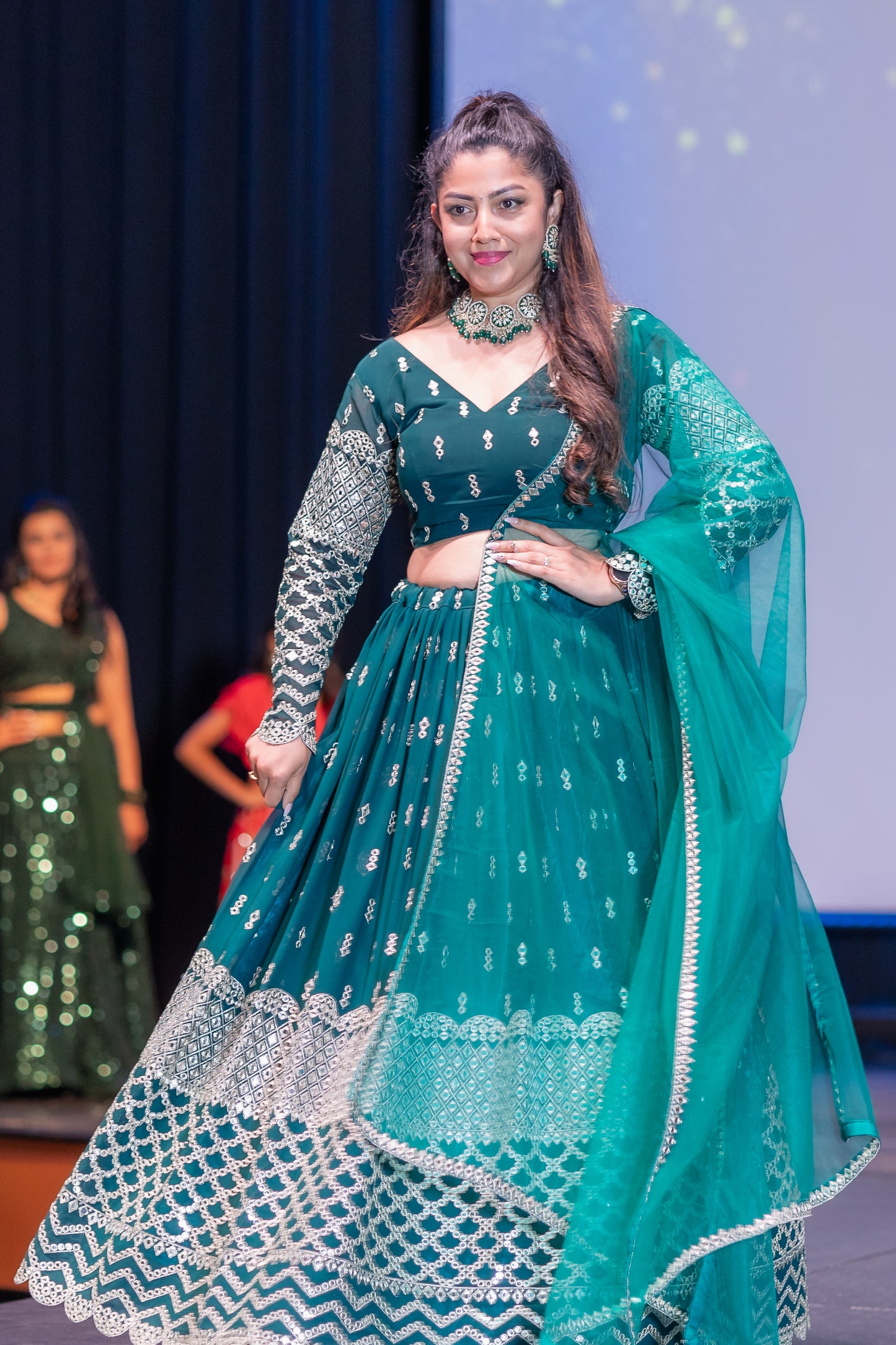 Teal Blue Georgette Lehenga