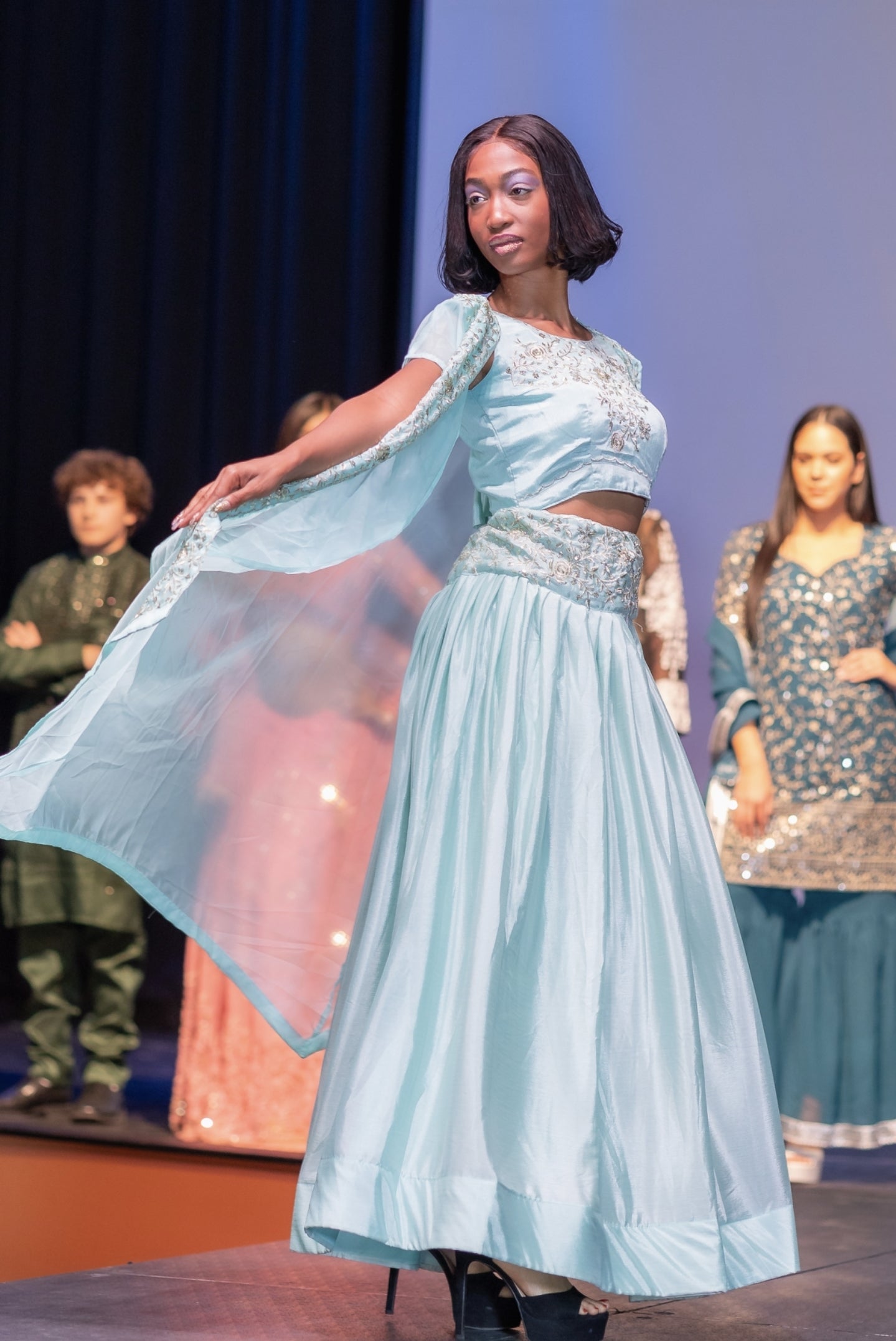 Chinon Blue Lehenga with Shrug