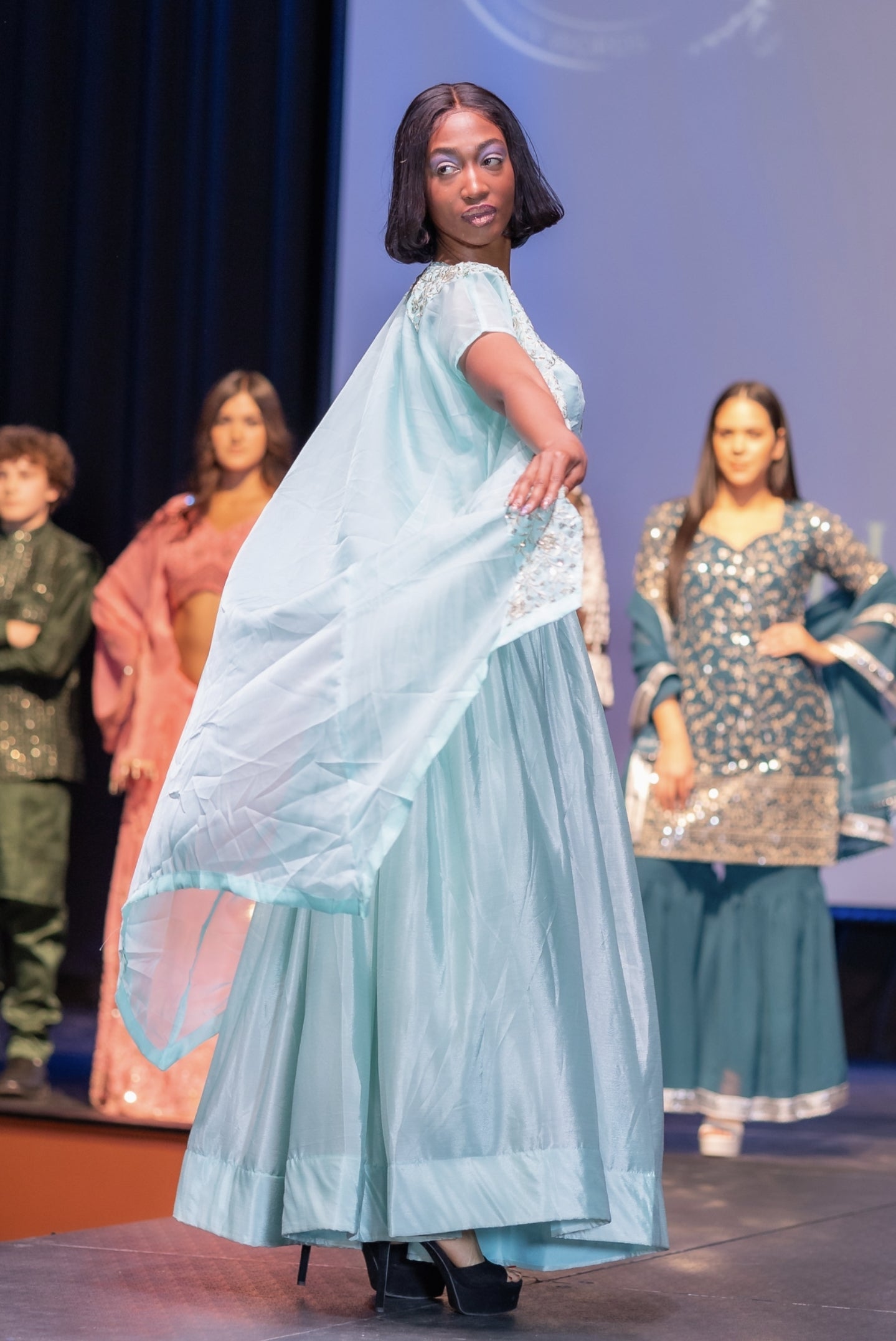 Chinon Blue Lehenga with Shrug