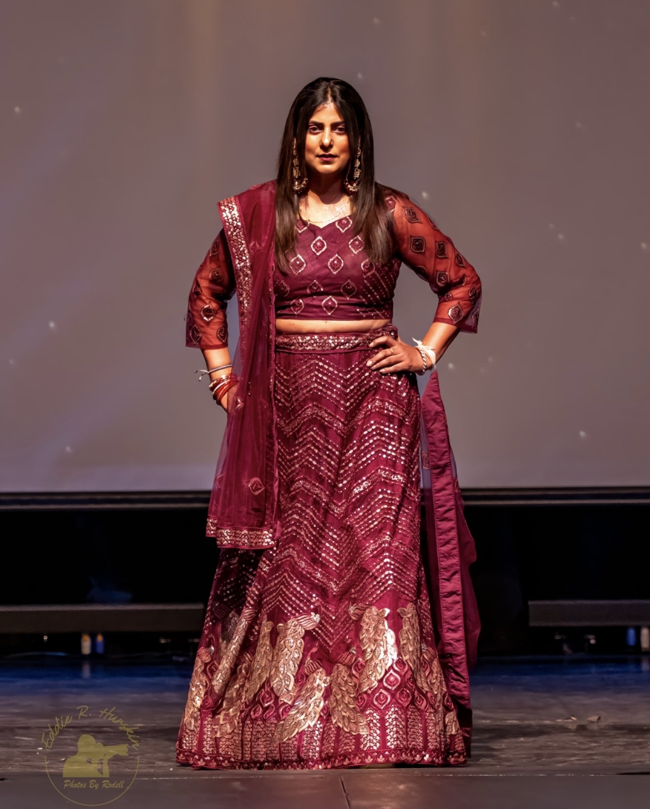 Burgundy Lehenga with Coding Work