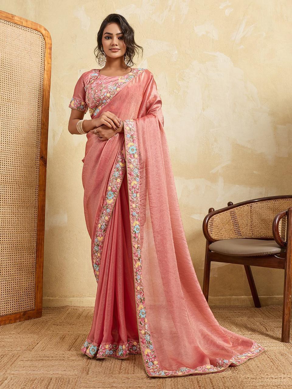 Fendy Chiffon Saree with Beaded and Embroidered Work