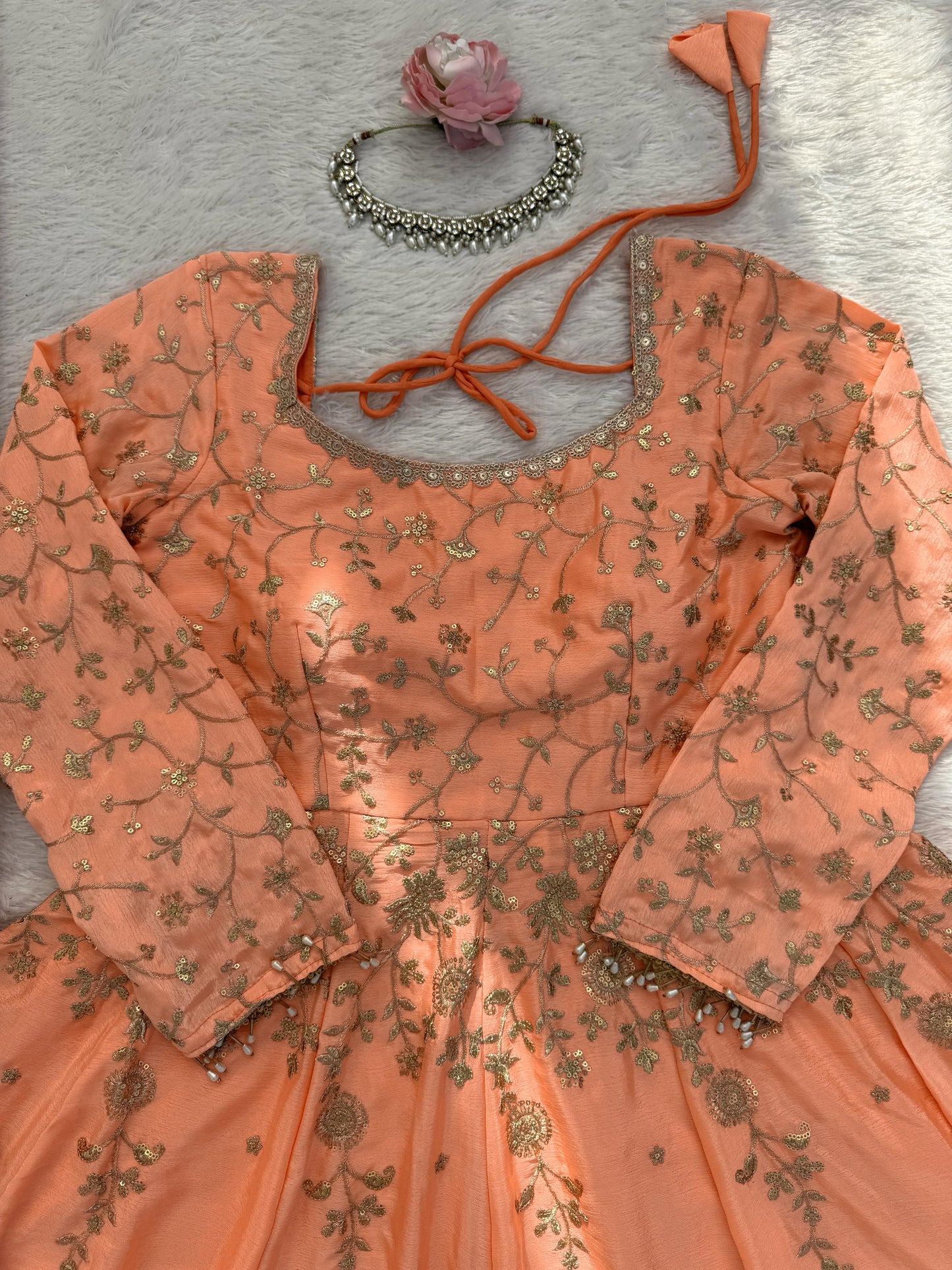 Peach Chinon Gown with Skirt