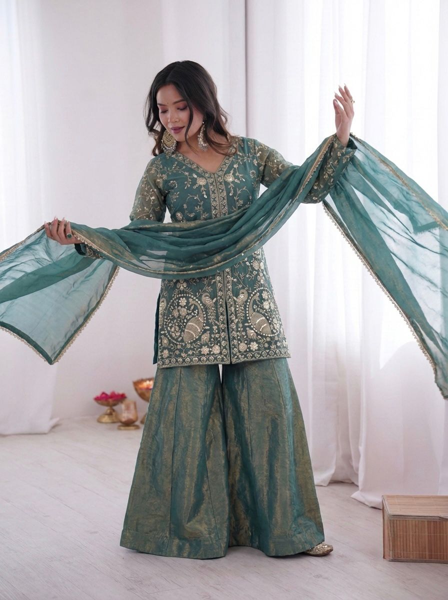 Party Wear Fendy Silk Palazzo Set