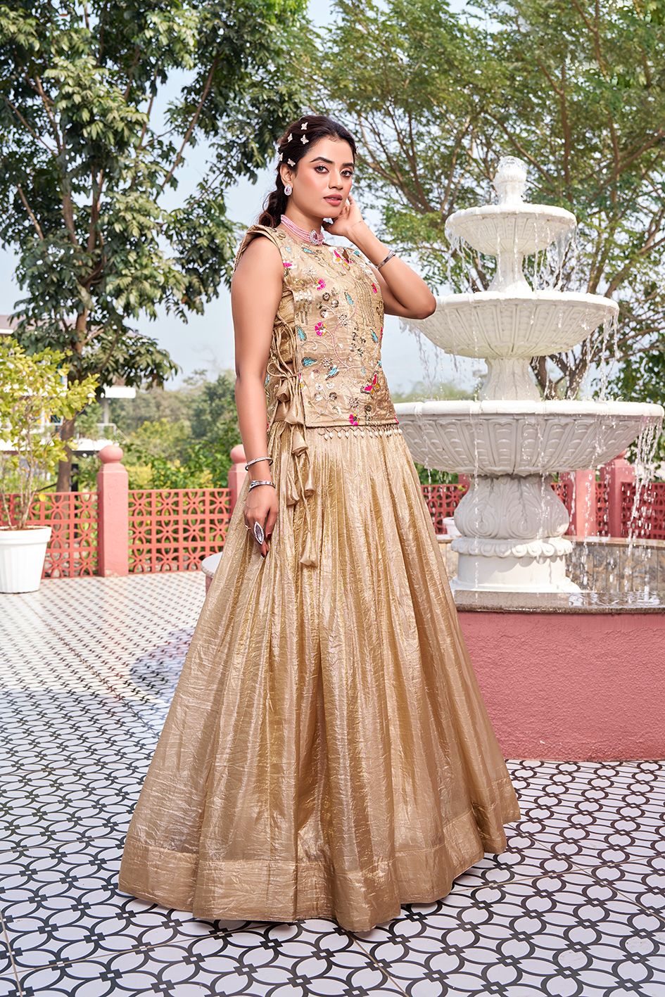 Gold Crush Lehenga With Shrug and Choli
