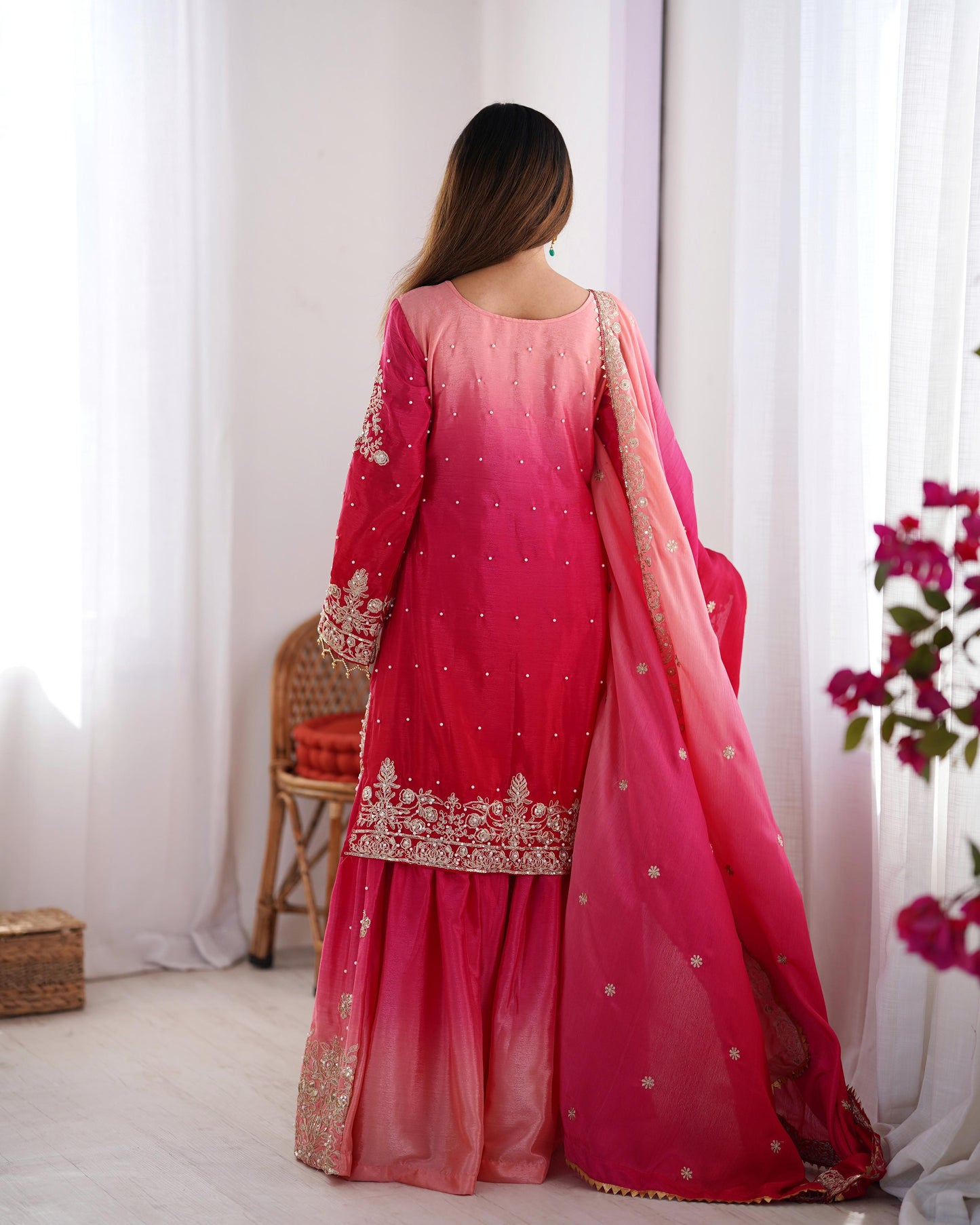 Designer Chinon rivet moti embroidery Palazzo Set ✨