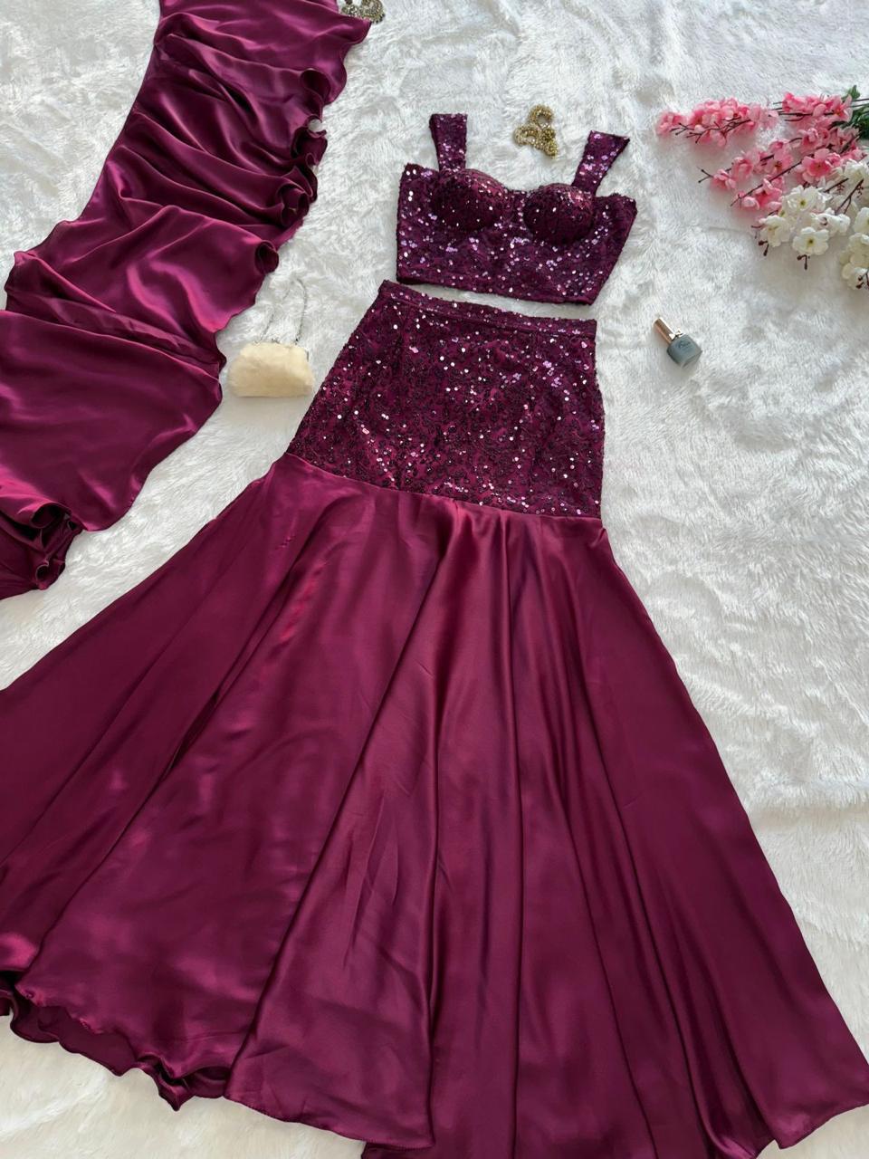 Purple FishCut Skirt with Sequin Blouse