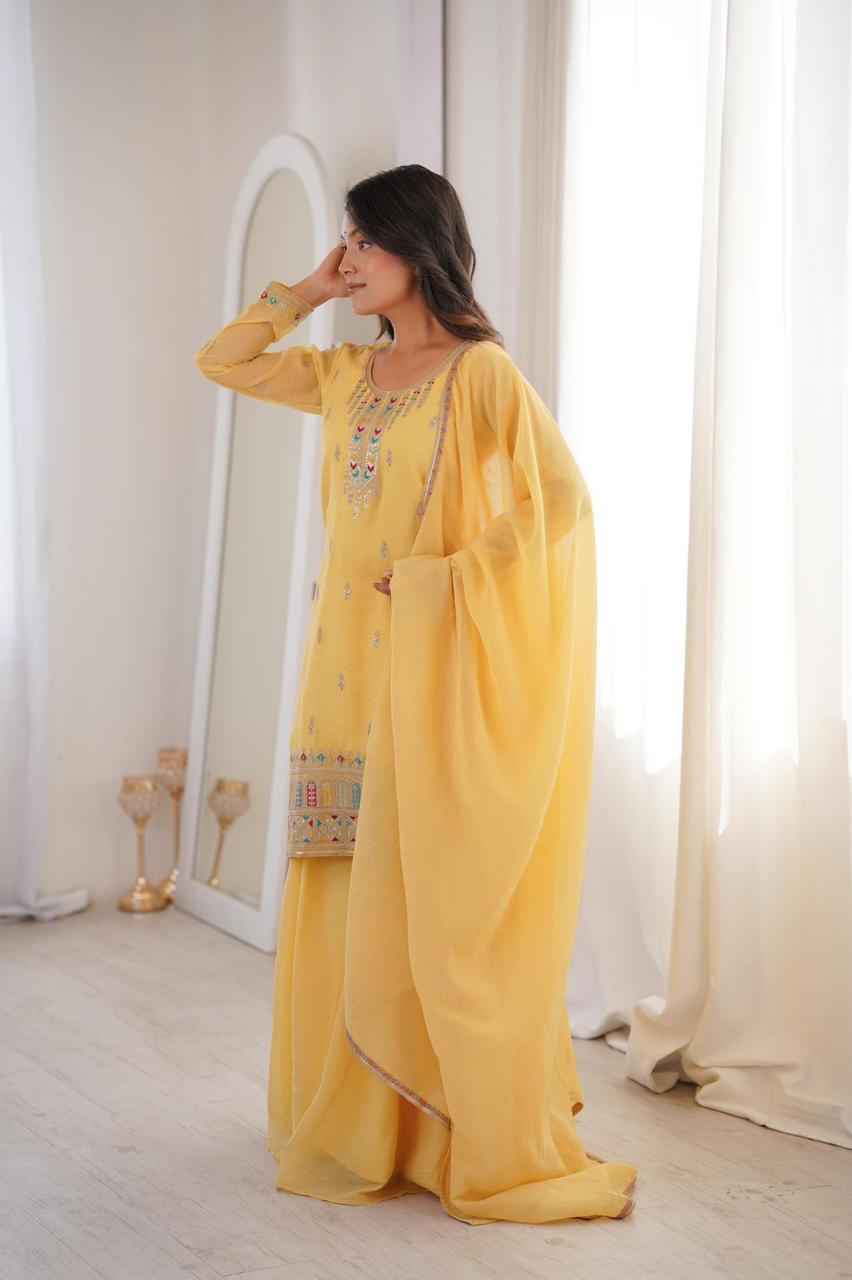 ✨ Pure Crunchy Silk Top Sharara & Dupatta Set ✨