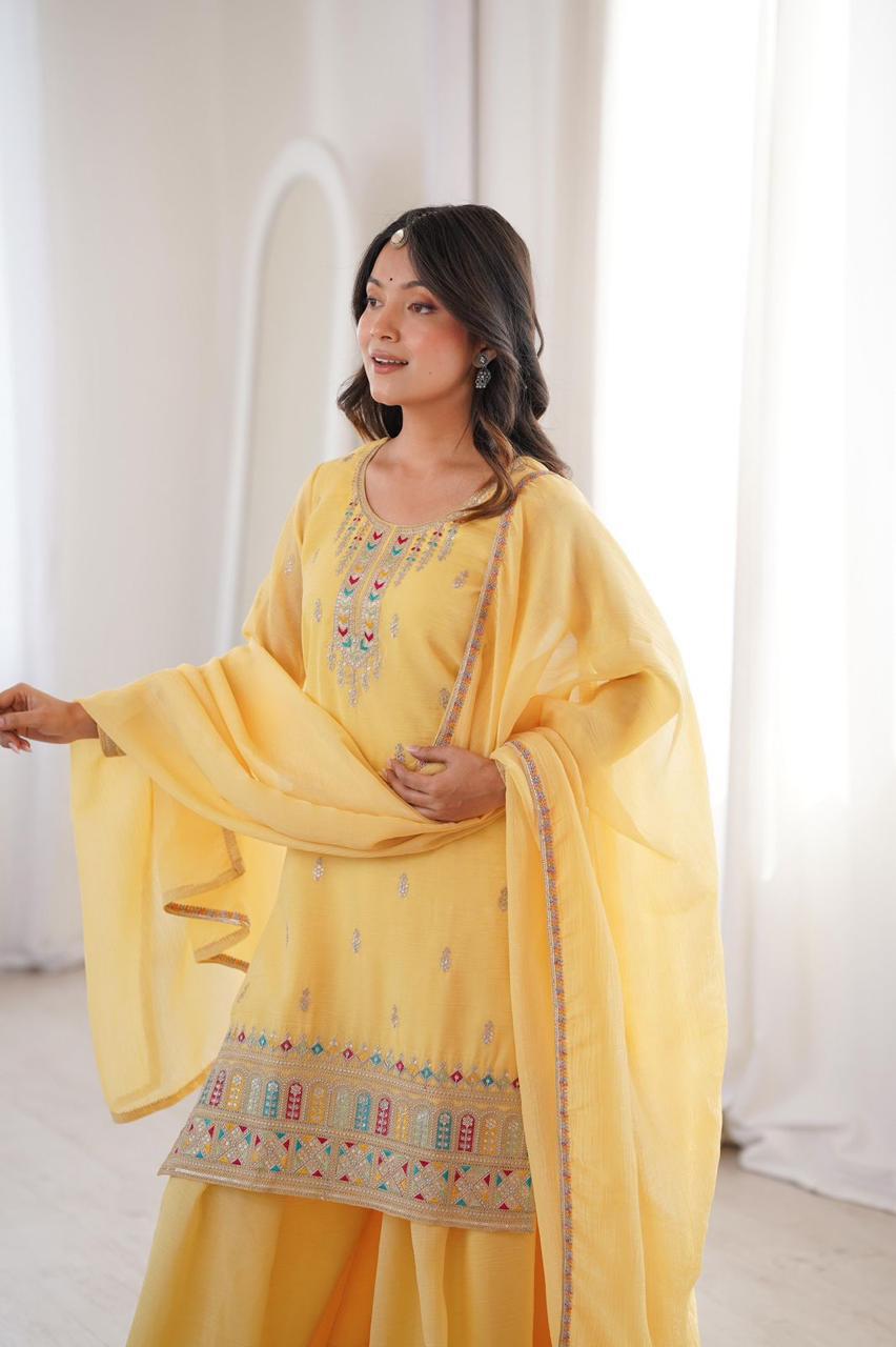✨ Pure Crunchy Silk Top Sharara & Dupatta Set ✨