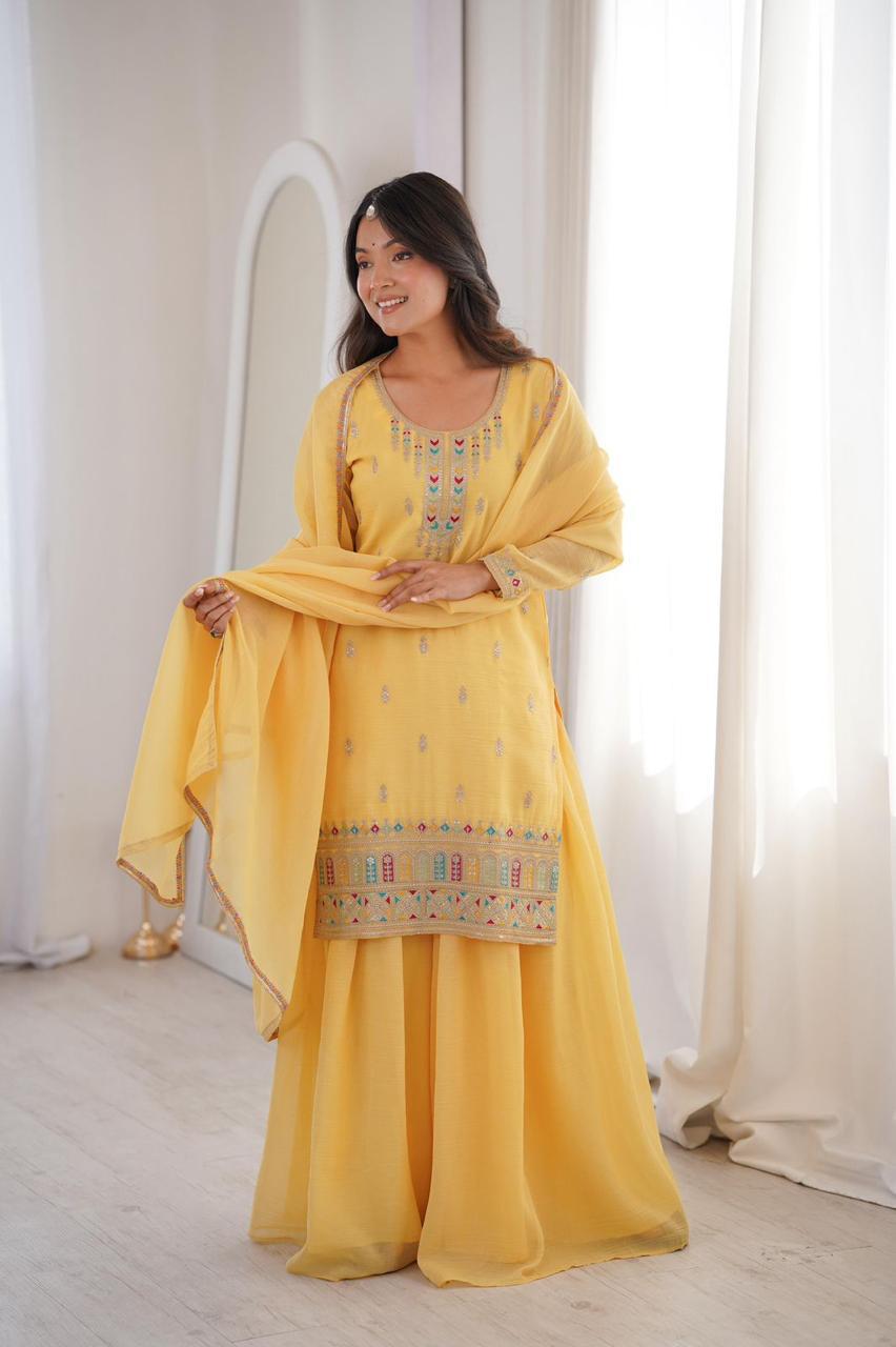✨ Pure Crunchy Silk Top Sharara & Dupatta Set ✨