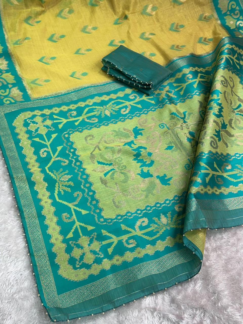 Linen Cotton Designer Motif Saree