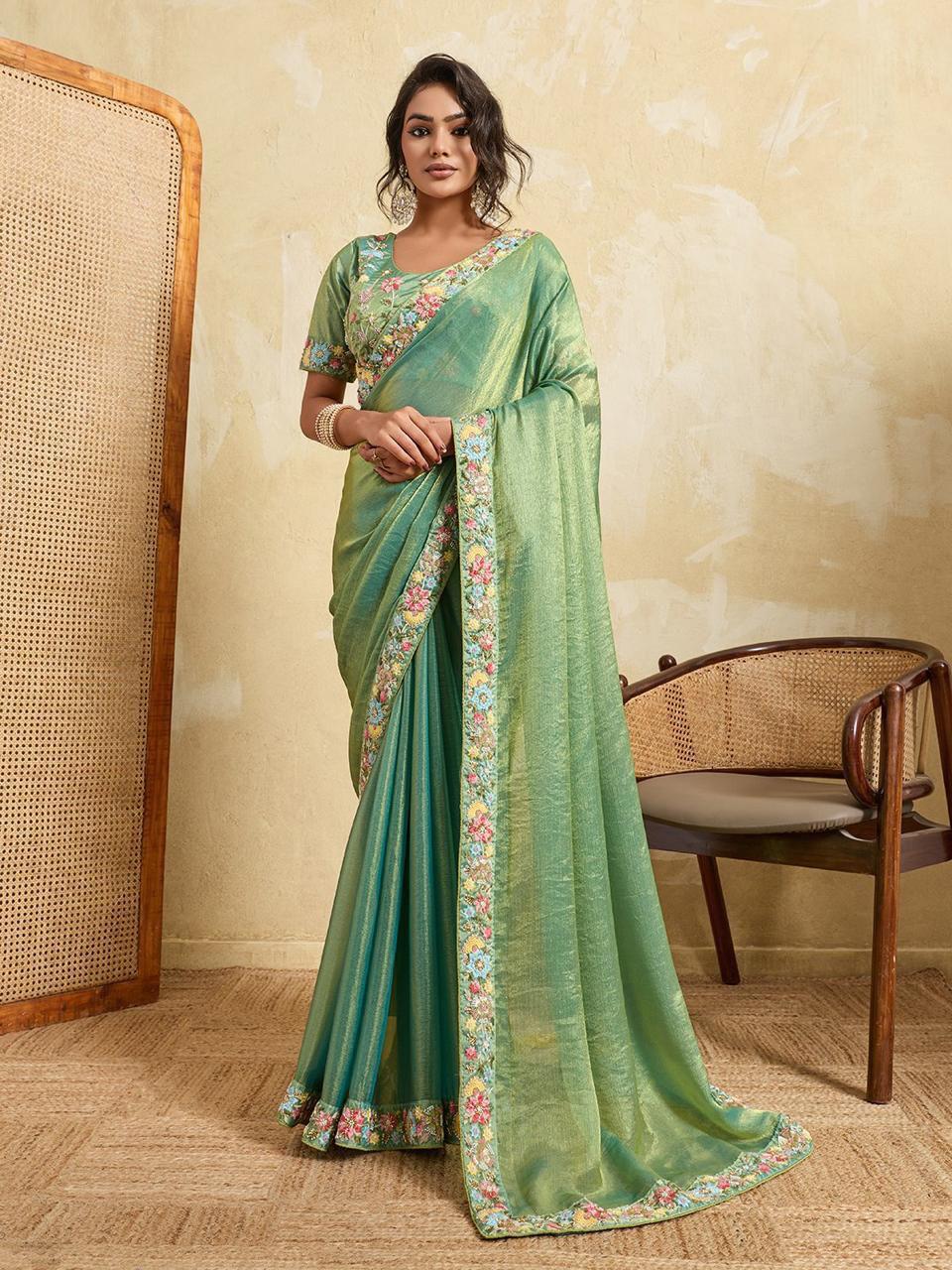 Fendy Chiffon Saree with Beaded and Embroidered Work