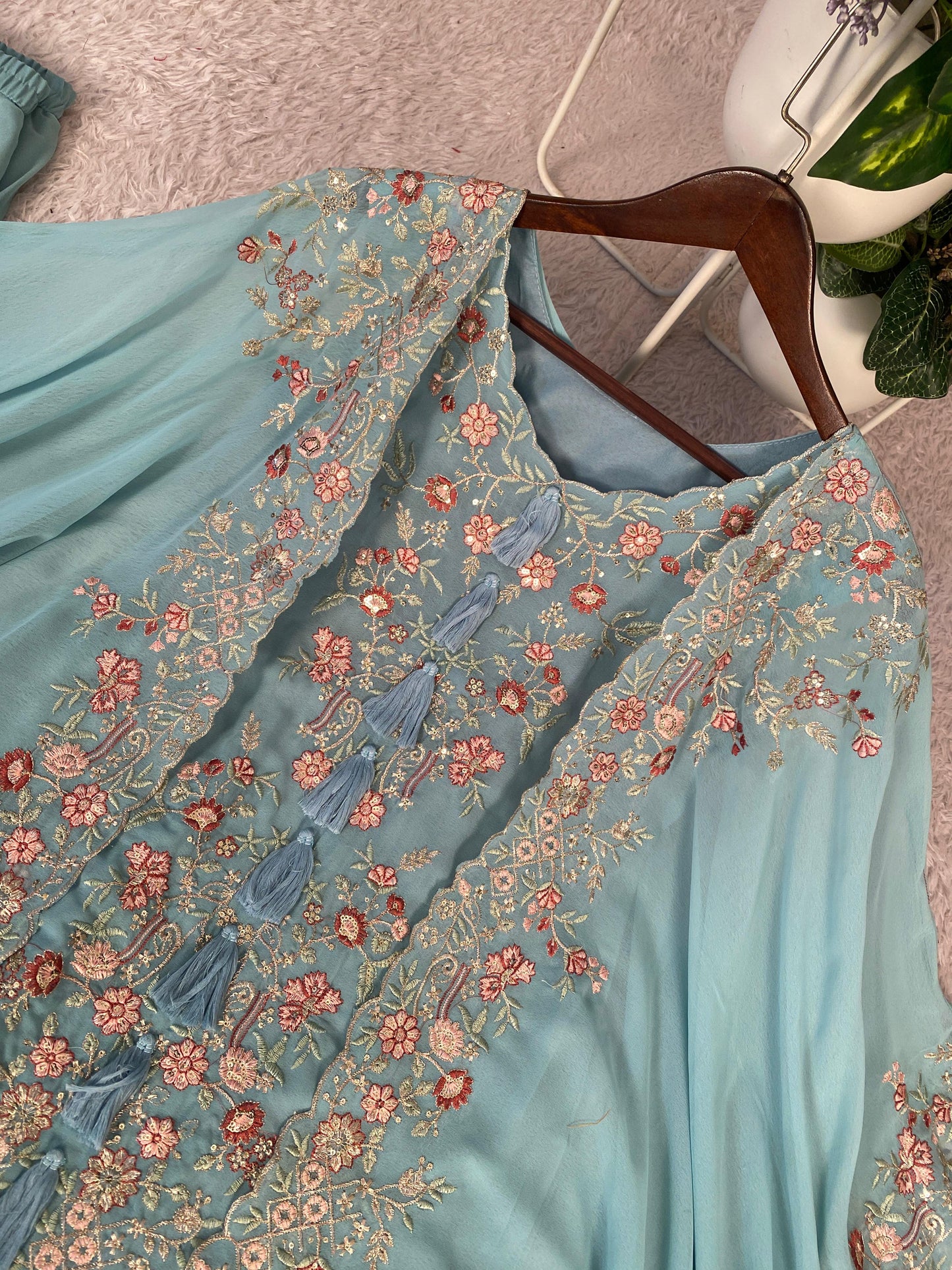 Designer Indo-Western Kurta Palazzo Set with Embroidered Shrug