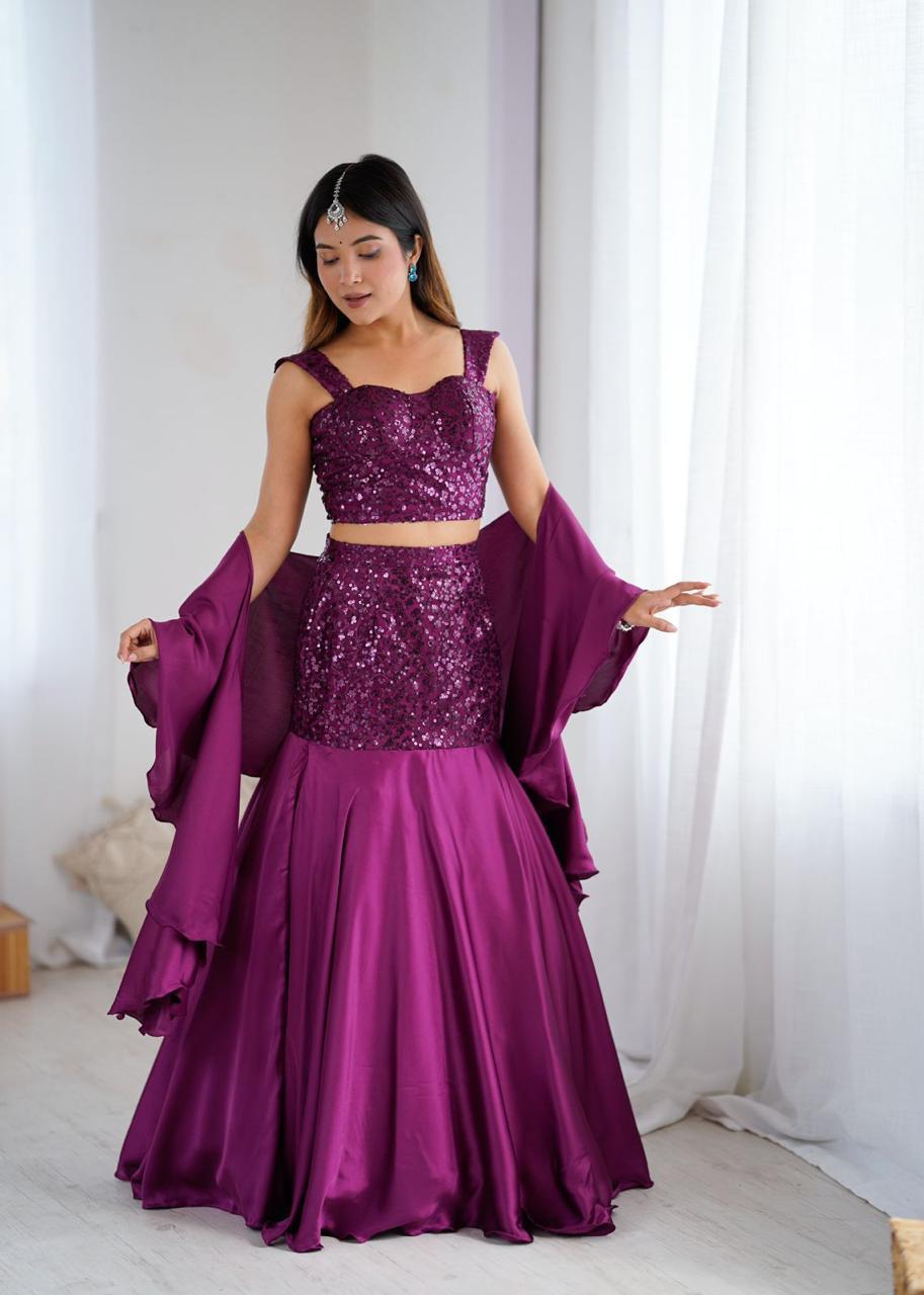 Purple FishCut Skirt with Sequin Blouse