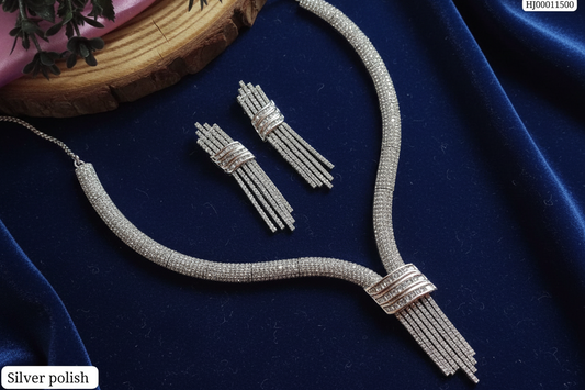 Silver Necklace Set AD Neck12602