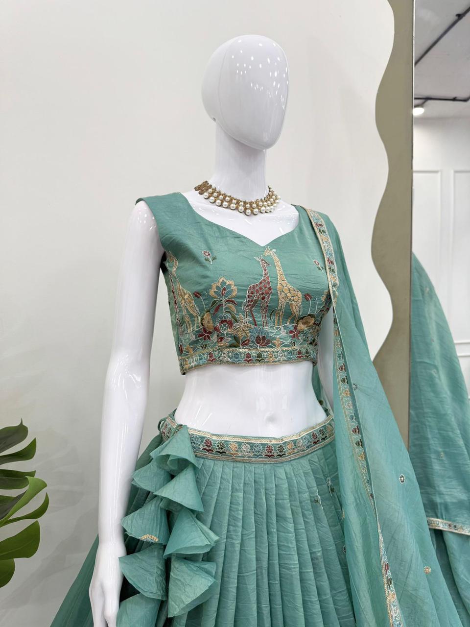 Premium Gold Crush thread and sequin embroidery Lehenga Set
