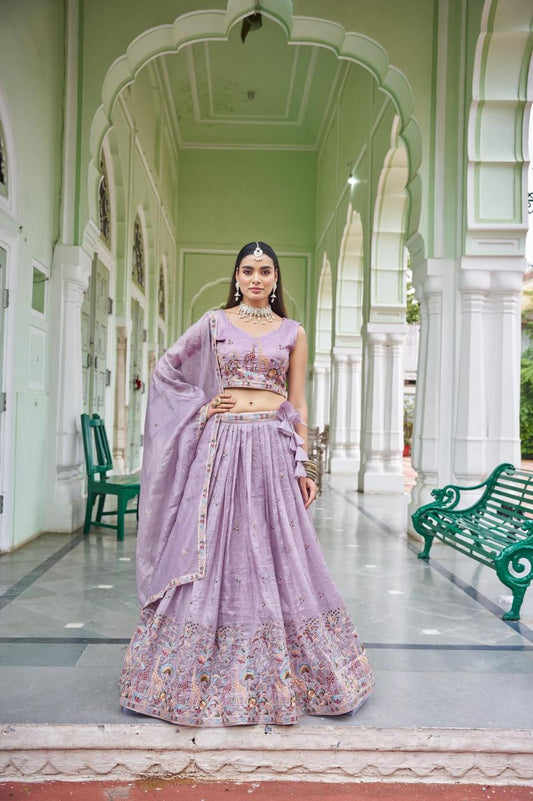 Premium Gold Crush thread and sequin embroidery Lehenga Set