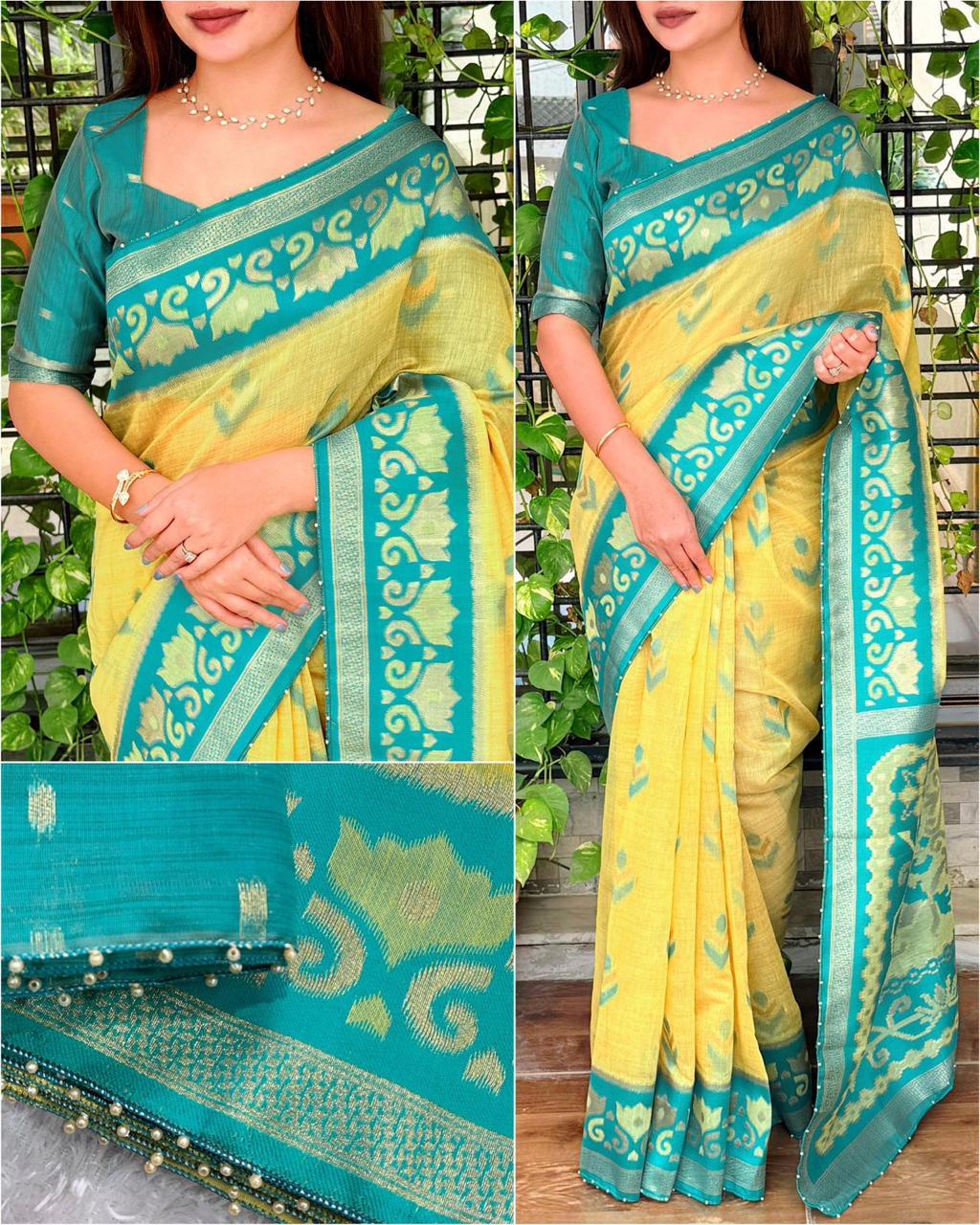 Linen Cotton Designer Motif Saree