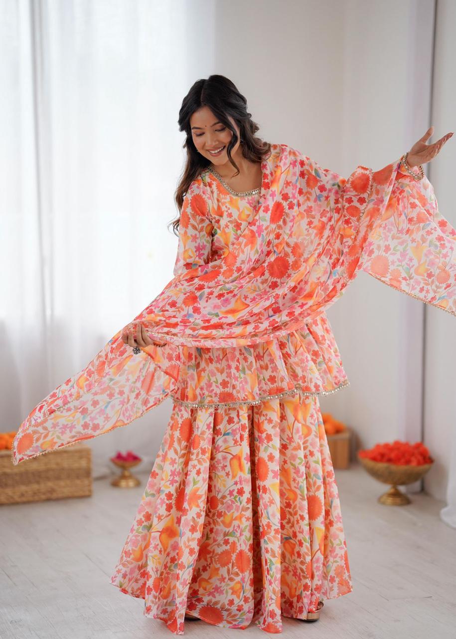 Floral Kediya Style Kurta with Palazzo Pants