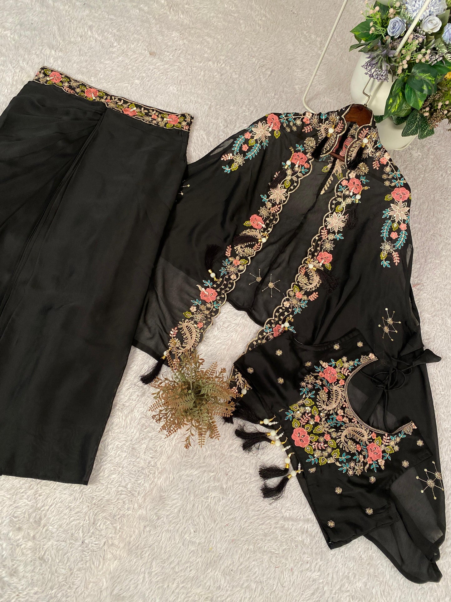 Rangoli Silk Embroidery Dhoti Shrug Set