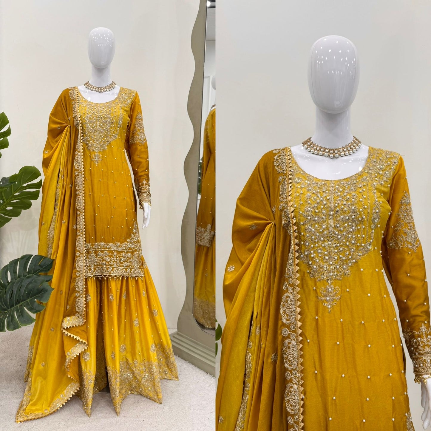Designer Chinon rivet moti embroidery Palazzo Set ✨