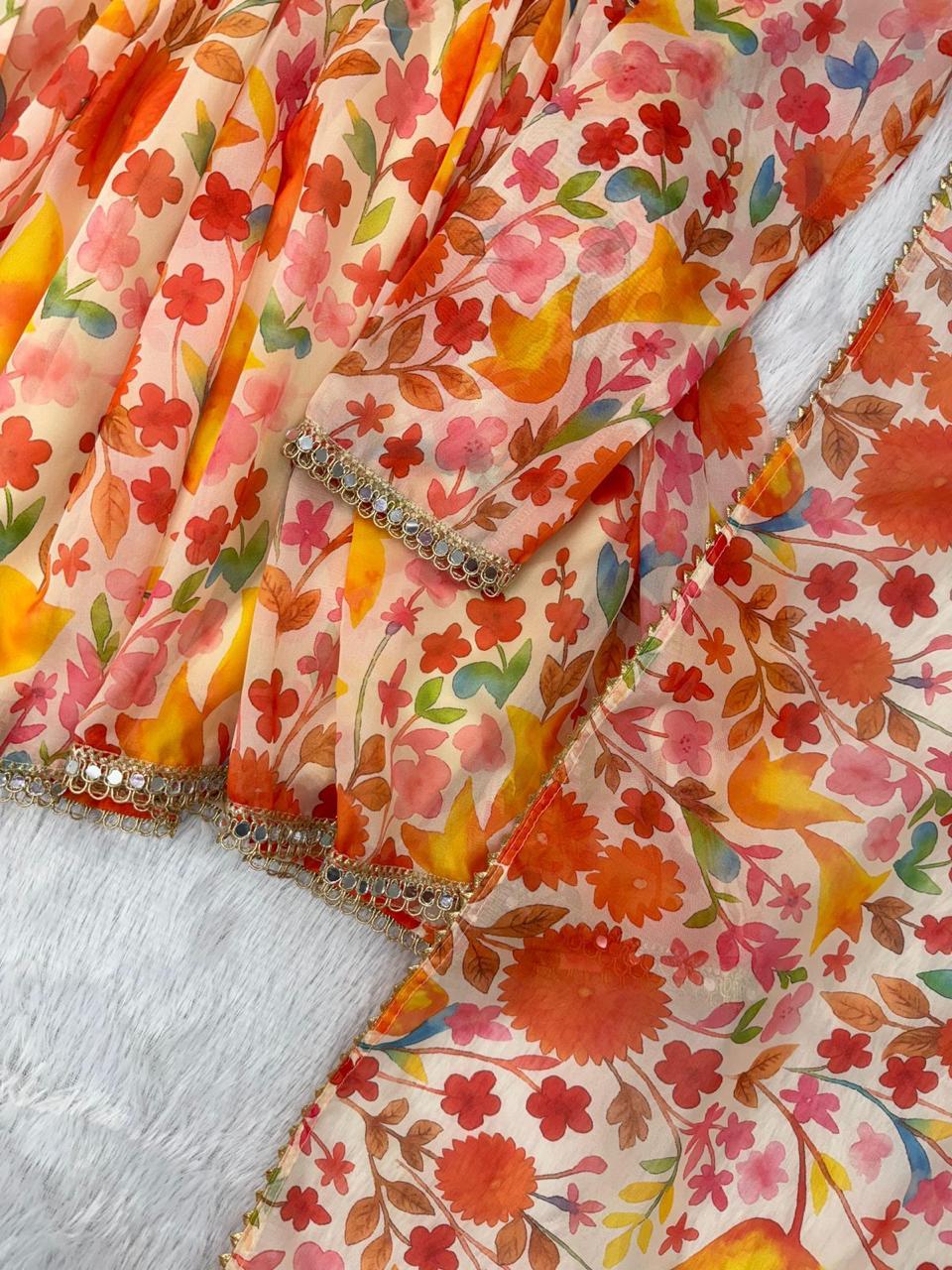 Floral Kediya Style Kurta with Palazzo Pants