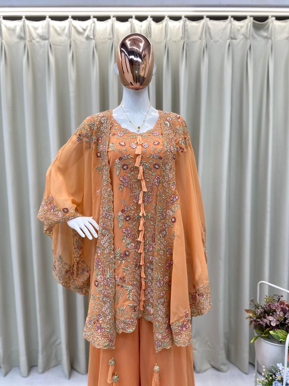 Designer Indo-Western Kurta Palazzo Set with Embroidered Shrug