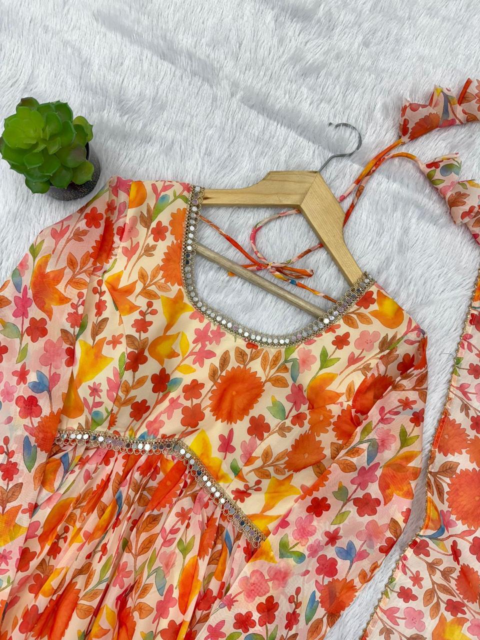 Floral Kediya Style Kurta with Palazzo Pants