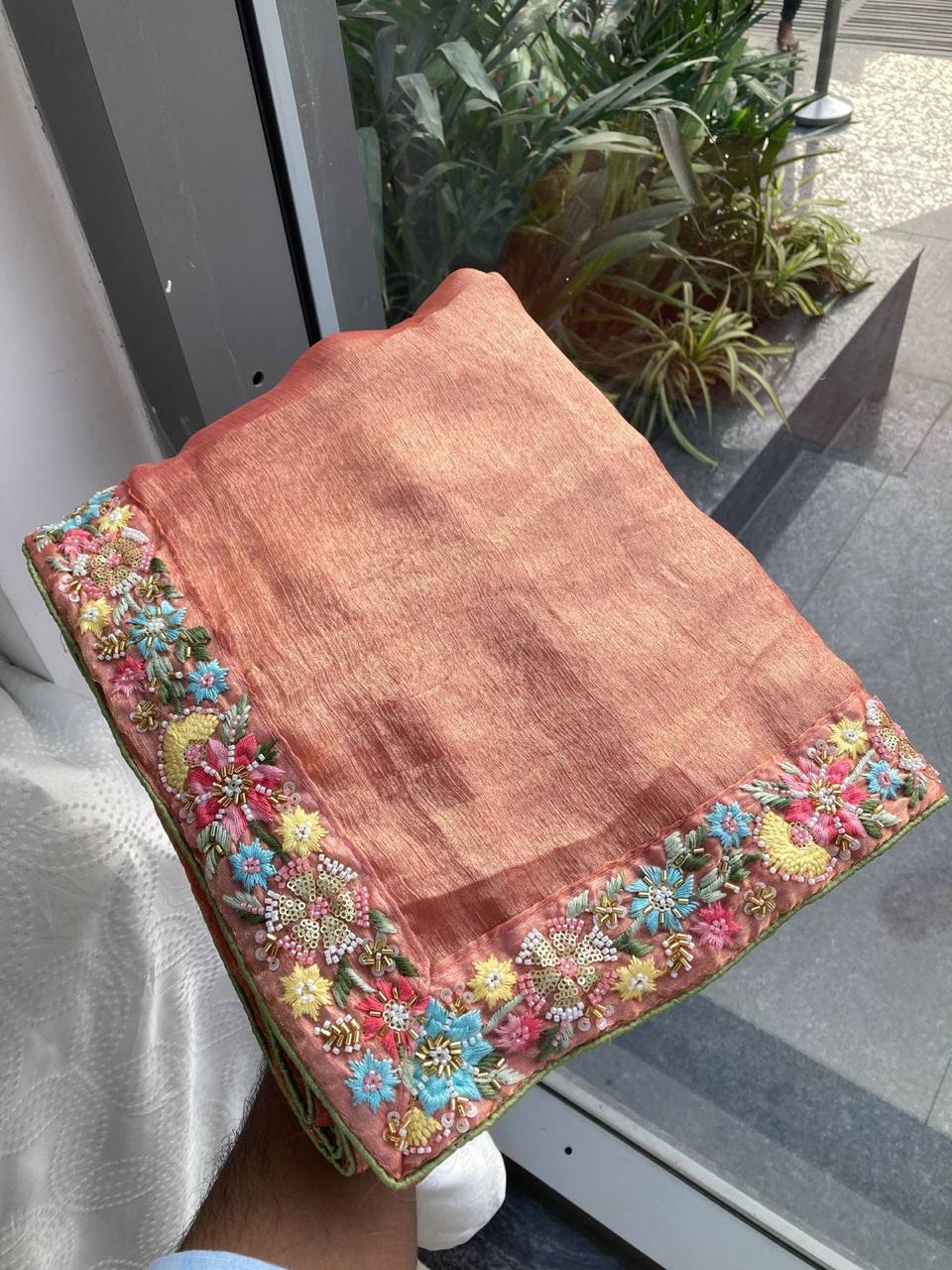 Fendy Chiffon Saree with Beaded and Embroidered Work