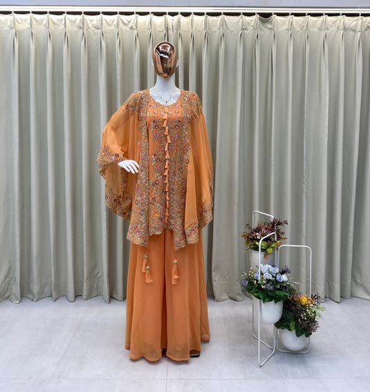 Designer Indo-Western Kurta Palazzo Set with Embroidered Shrug