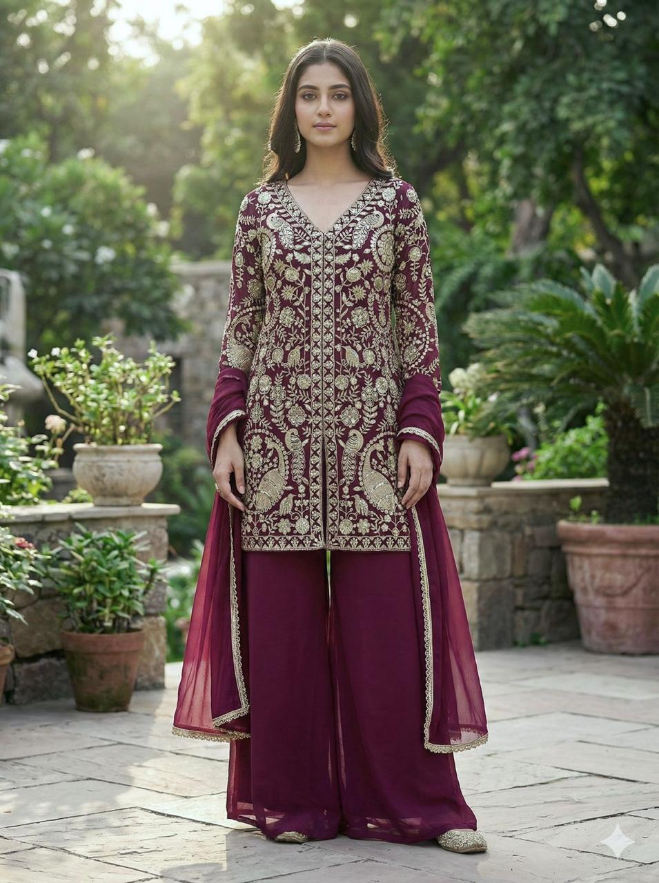 Heavy Faux Georgette Palazzo Set with elegant sequin embroidery